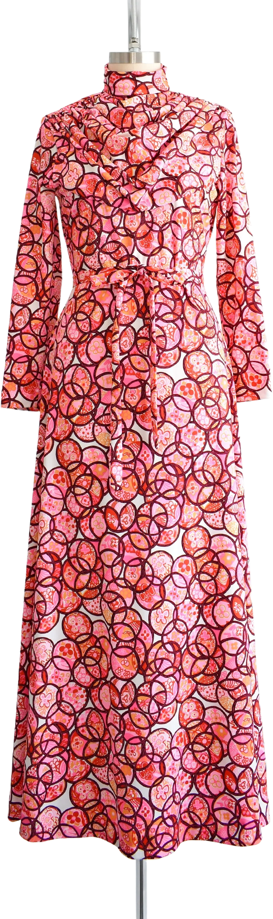 70s Pink And White Floral Psychedelic Maxi Dress