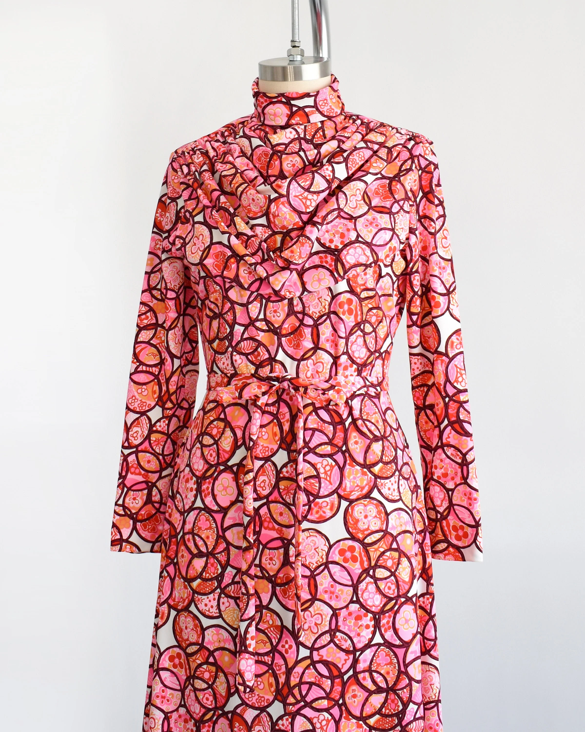 70s Pink And White Floral Psychedelic Maxi Dress - Image 5