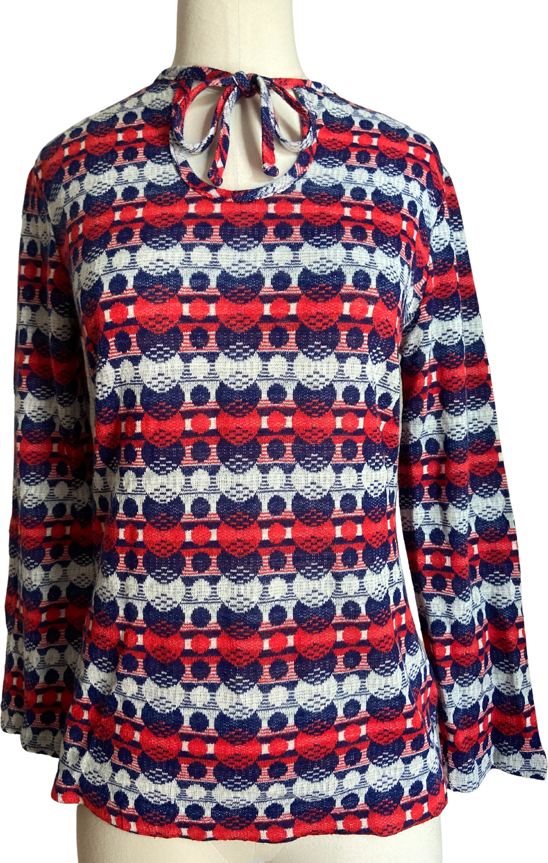 70s Psychedelic Op Art Dots Stripes Knit Keyhole Top By Npc Fashions