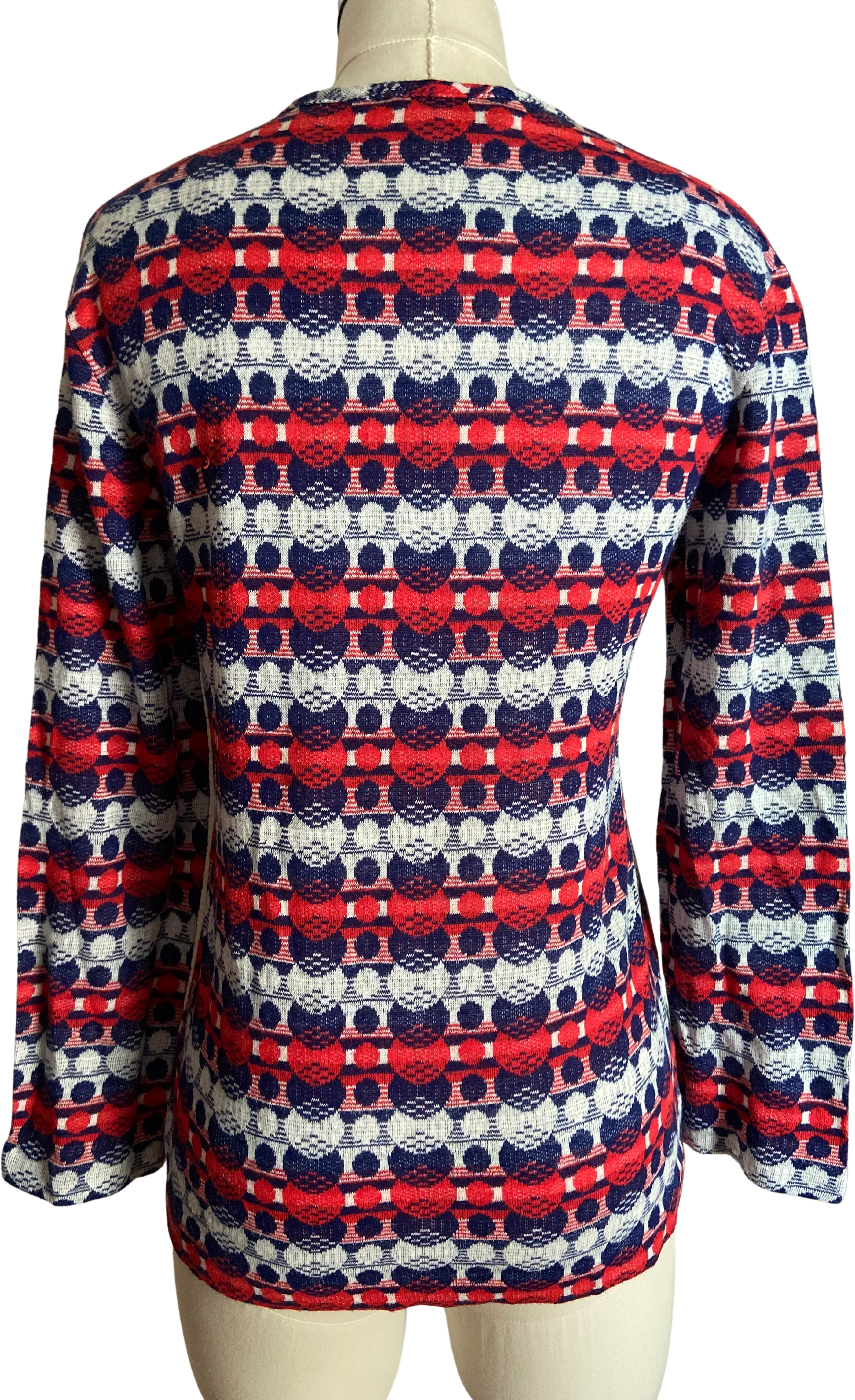70s Psychedelic Op Art Dots Stripes Knit Keyhole Top By Npc Fashions - Image 2