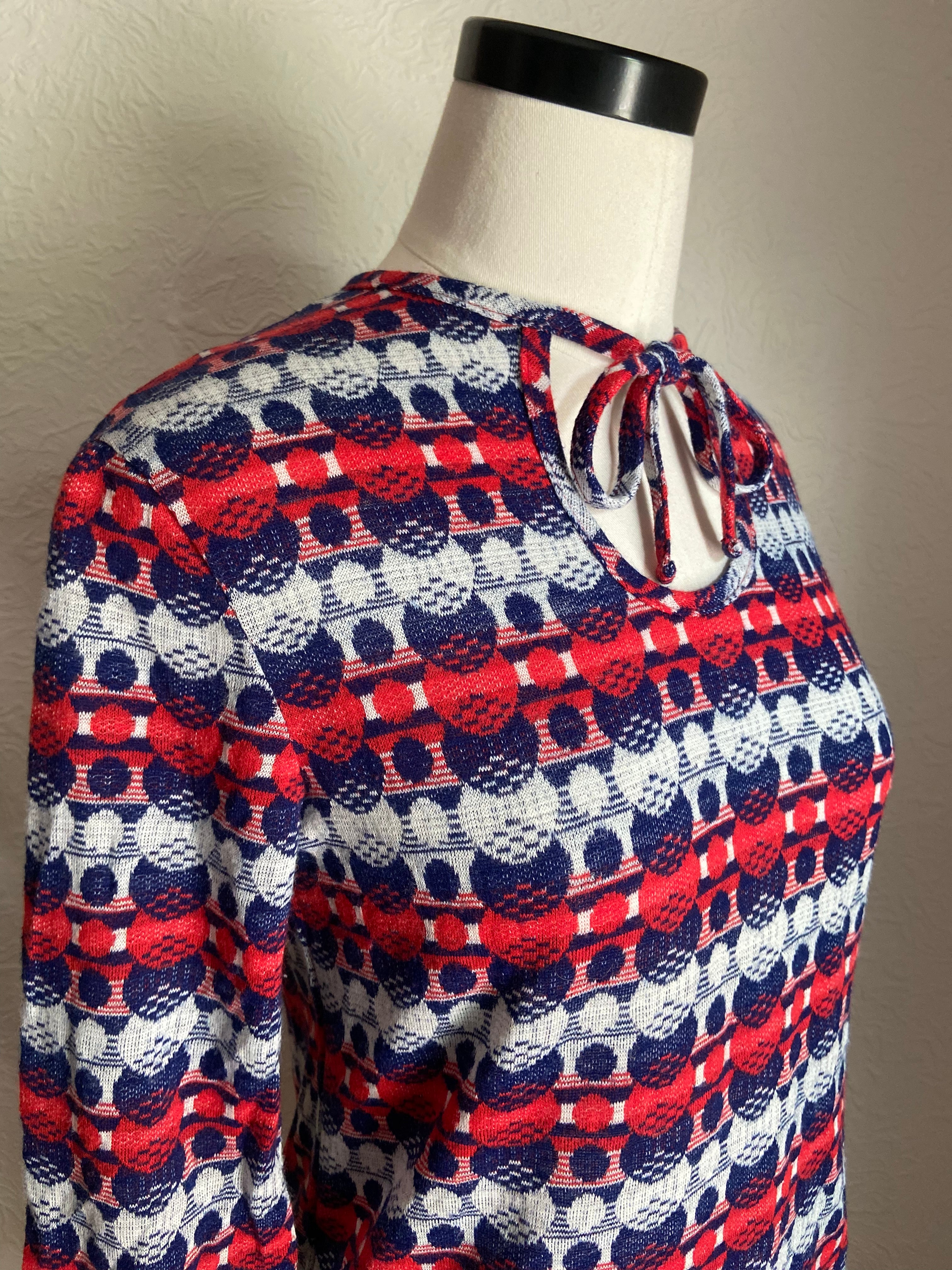 70s Psychedelic Op Art Dots Stripes Knit Keyhole Top By Npc Fashions - Image 5