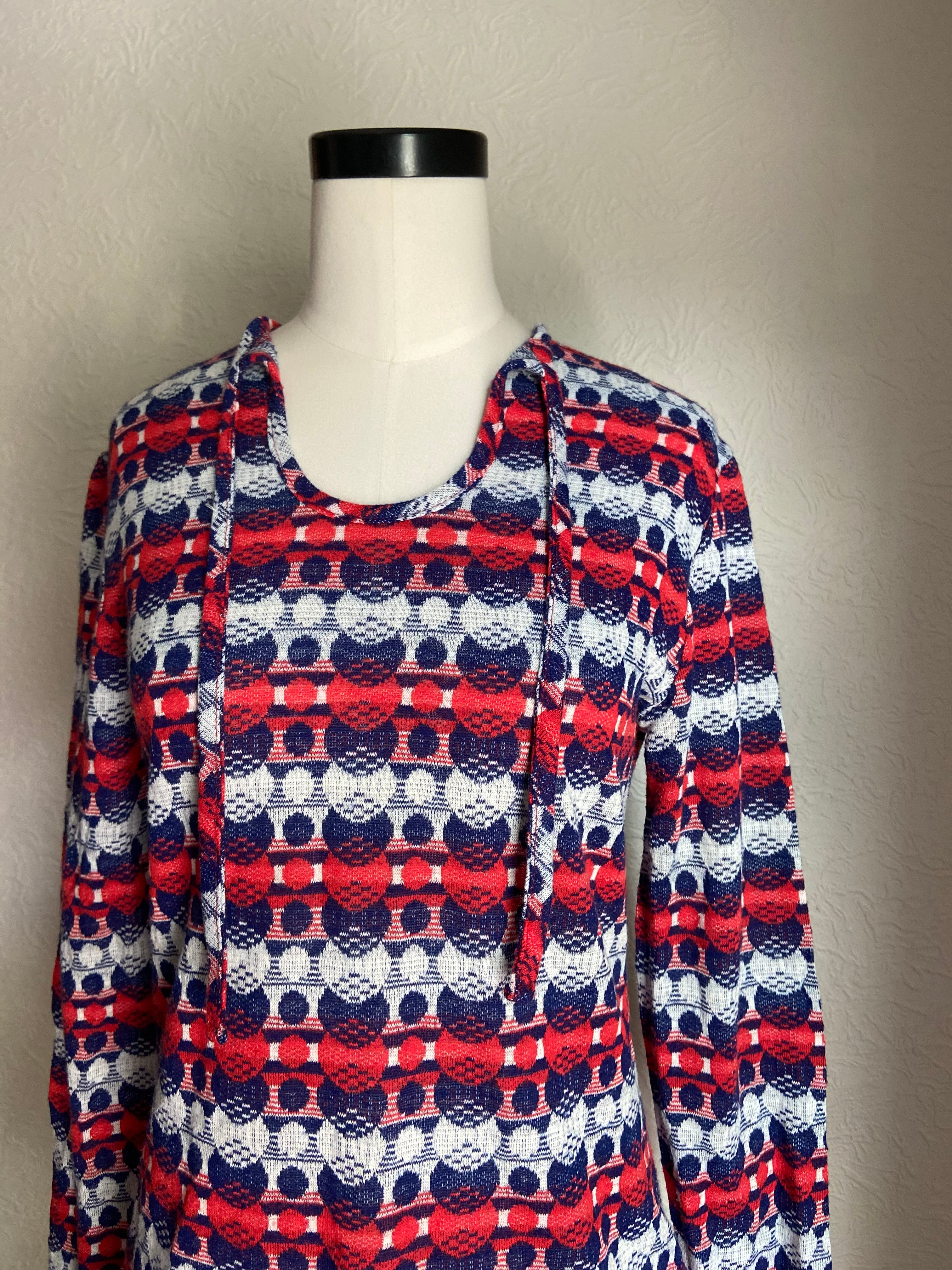 70s Psychedelic Op Art Dots Stripes Knit Keyhole Top By Npc Fashions - Image 6