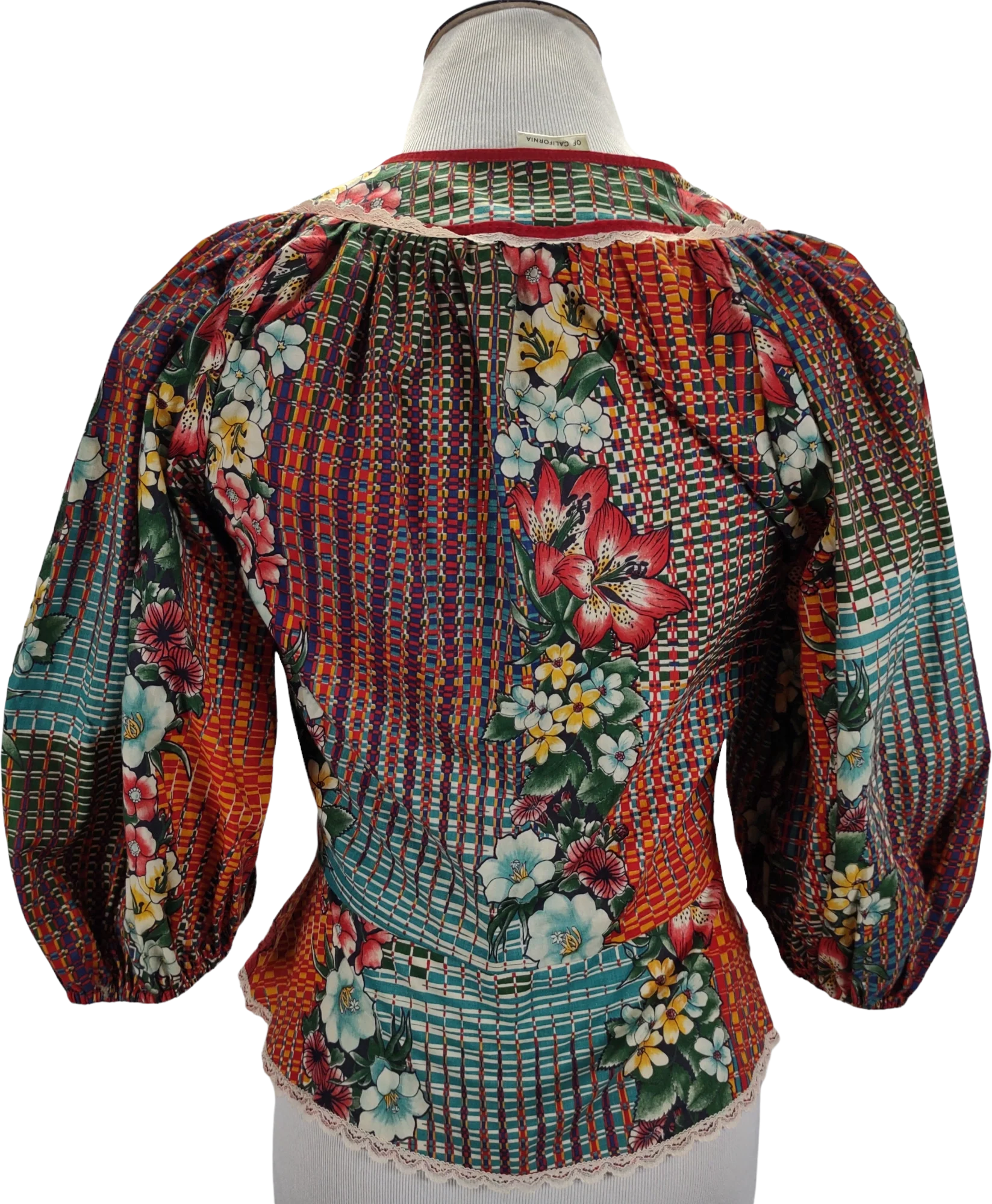 70s Puff Sleeve Peplum Button Up Top Floral Print By Just Tops of California - Image 2
