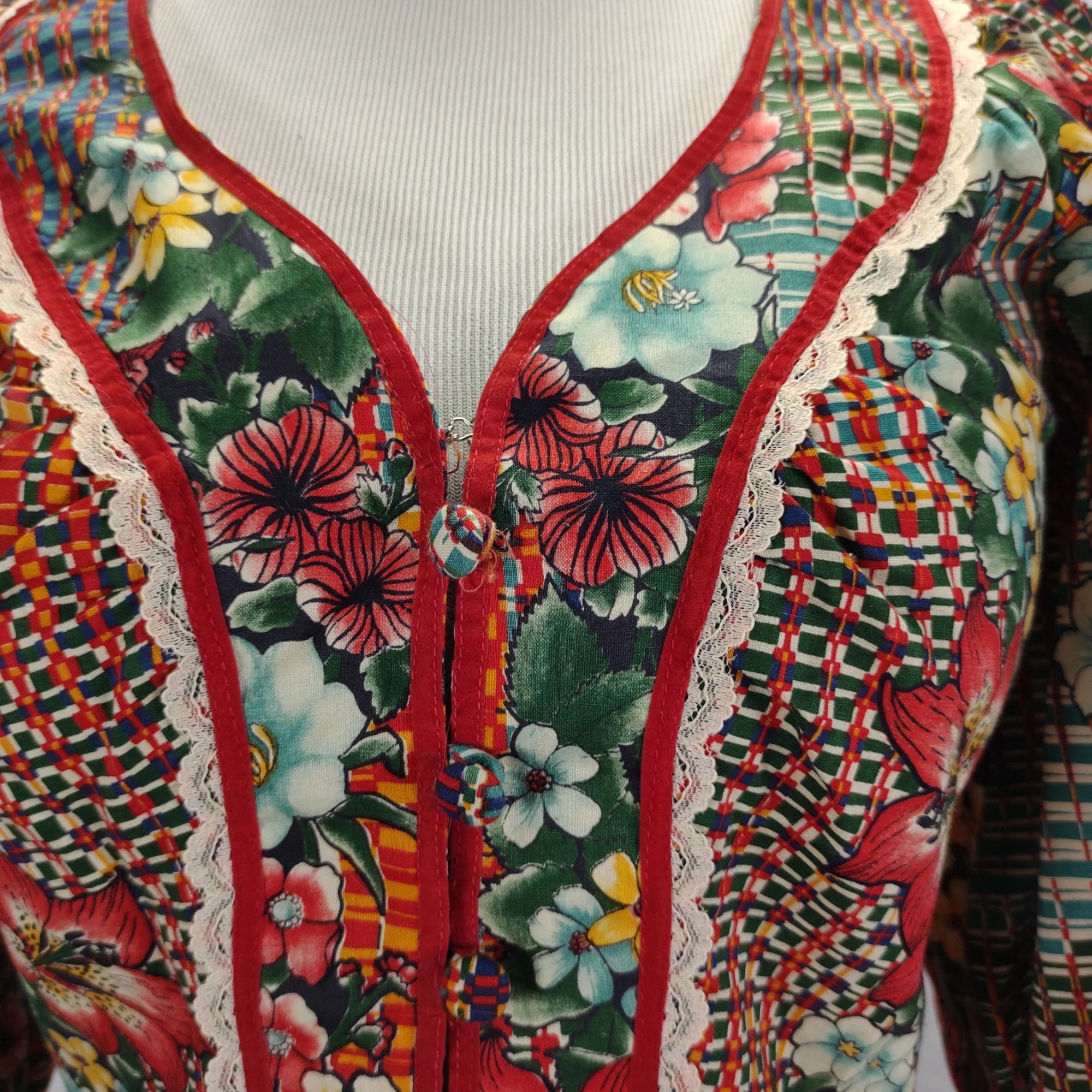 70s Puff Sleeve Peplum Button Up Top Floral Print By Just Tops of California - Image 3