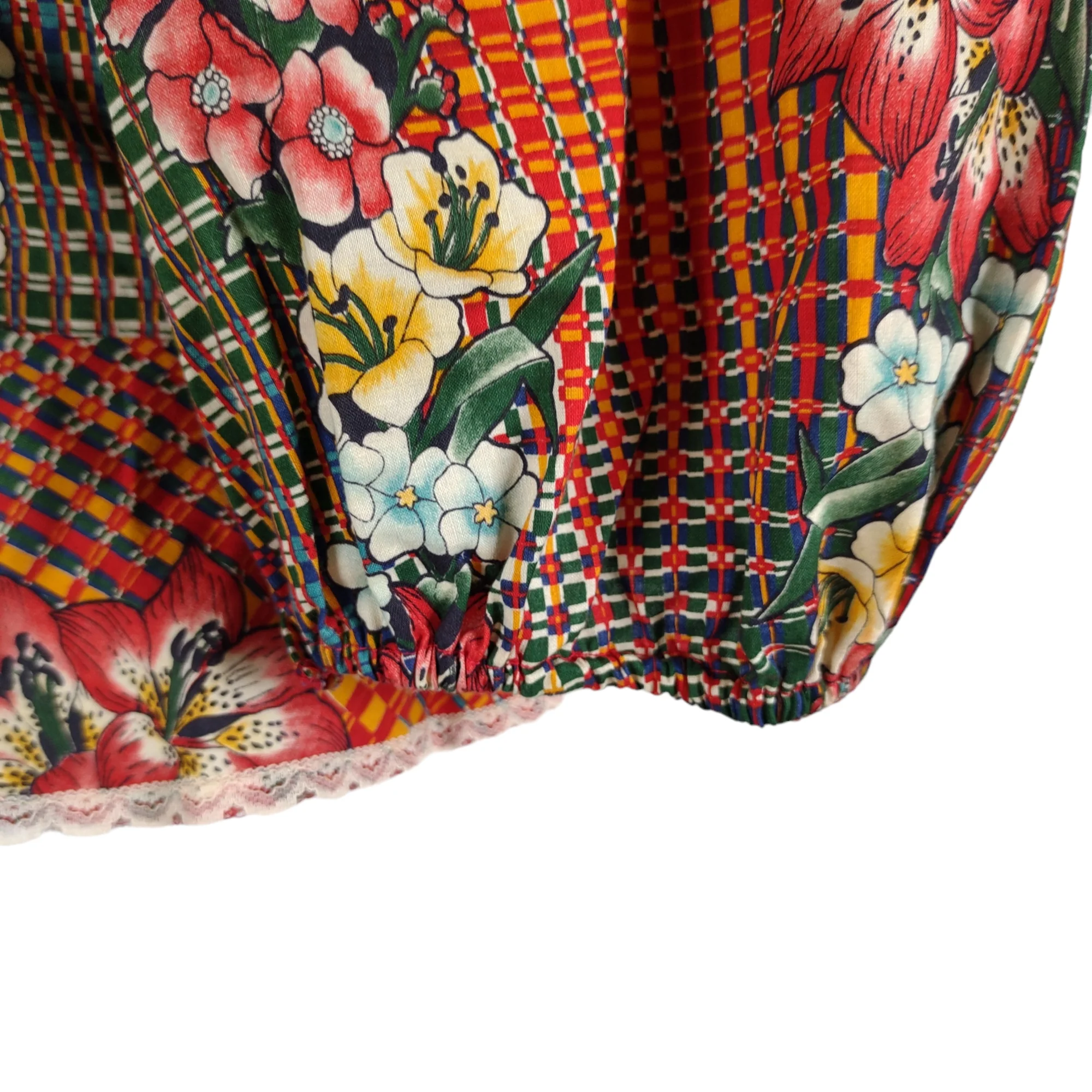 70s Puff Sleeve Peplum Button Up Top Floral Print By Just Tops of California - Image 7