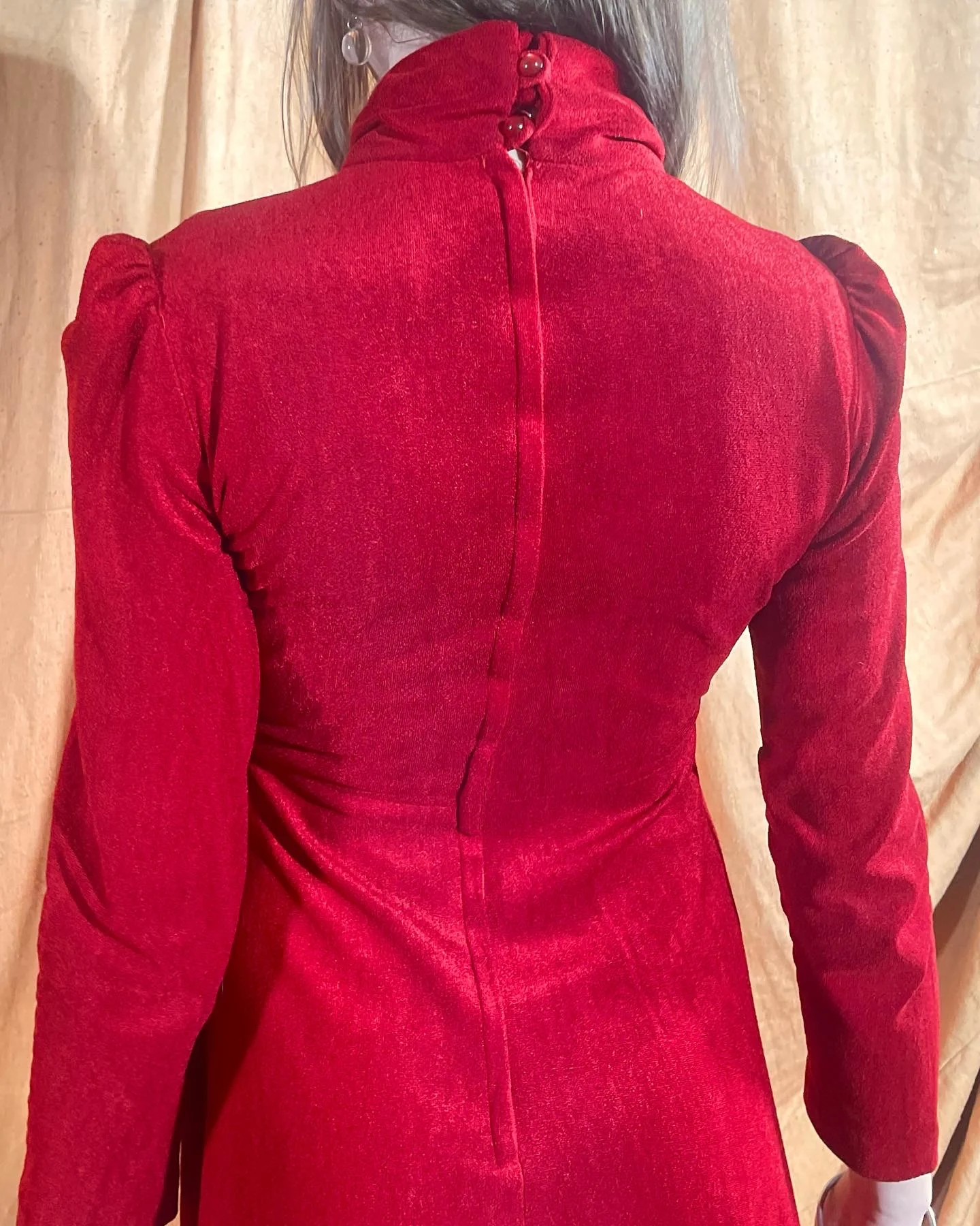 70s Puritan Cottage Blood Red Riding Hood Dress By House of She - Image 4