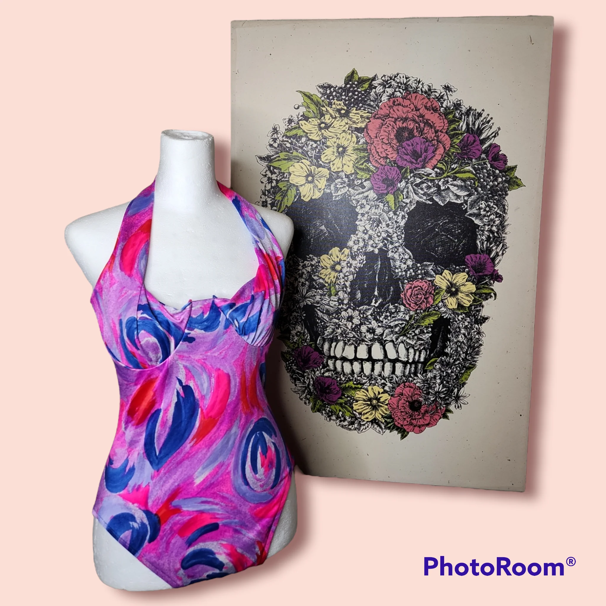 70s Purple And Pink Abstract Halter Top Swimsuit By A & H Sportswear - Image 3