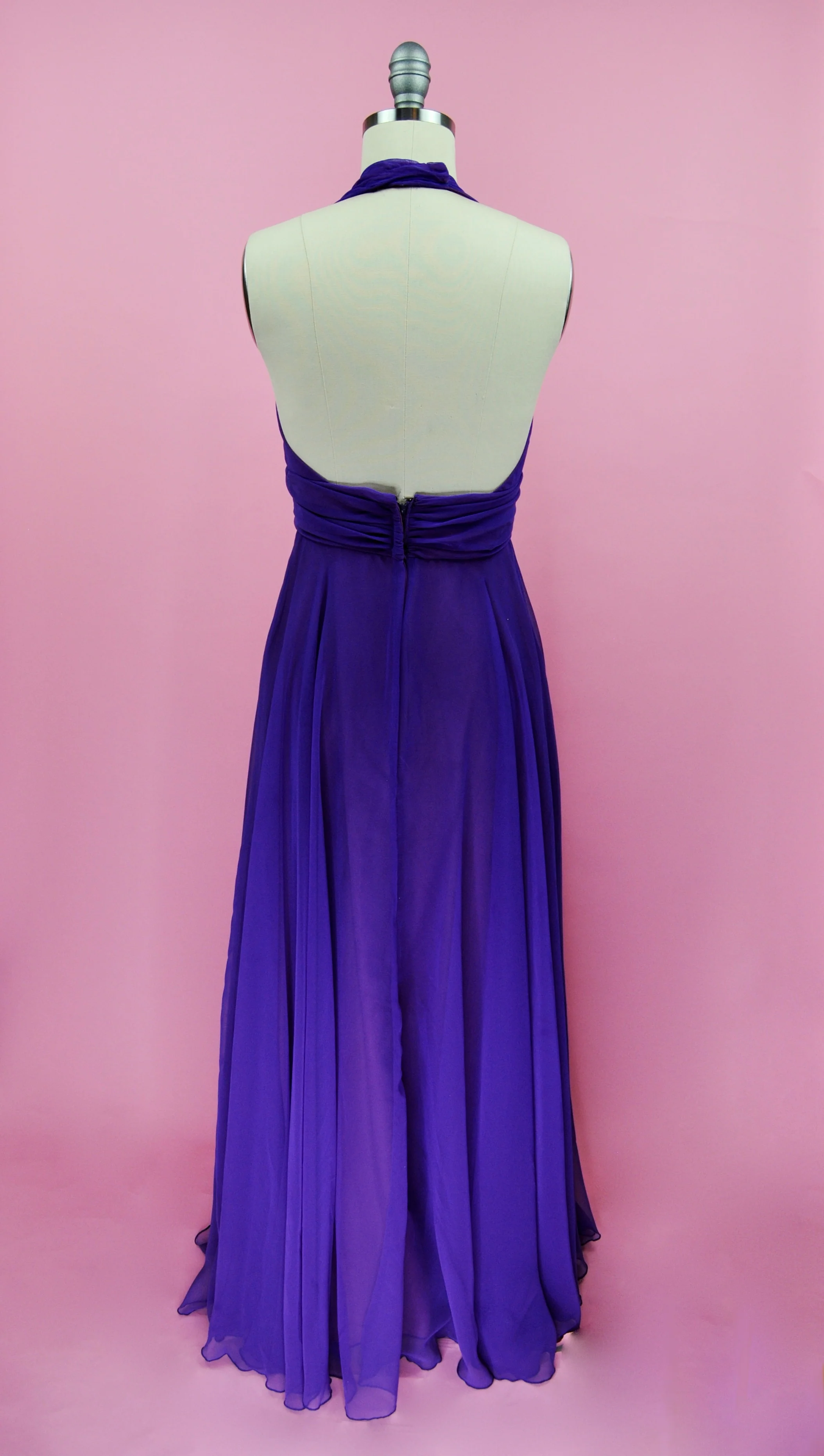 70s Purple Chiffon Halter Formal With Rhinestone Piece By Mike Benet - Image 12