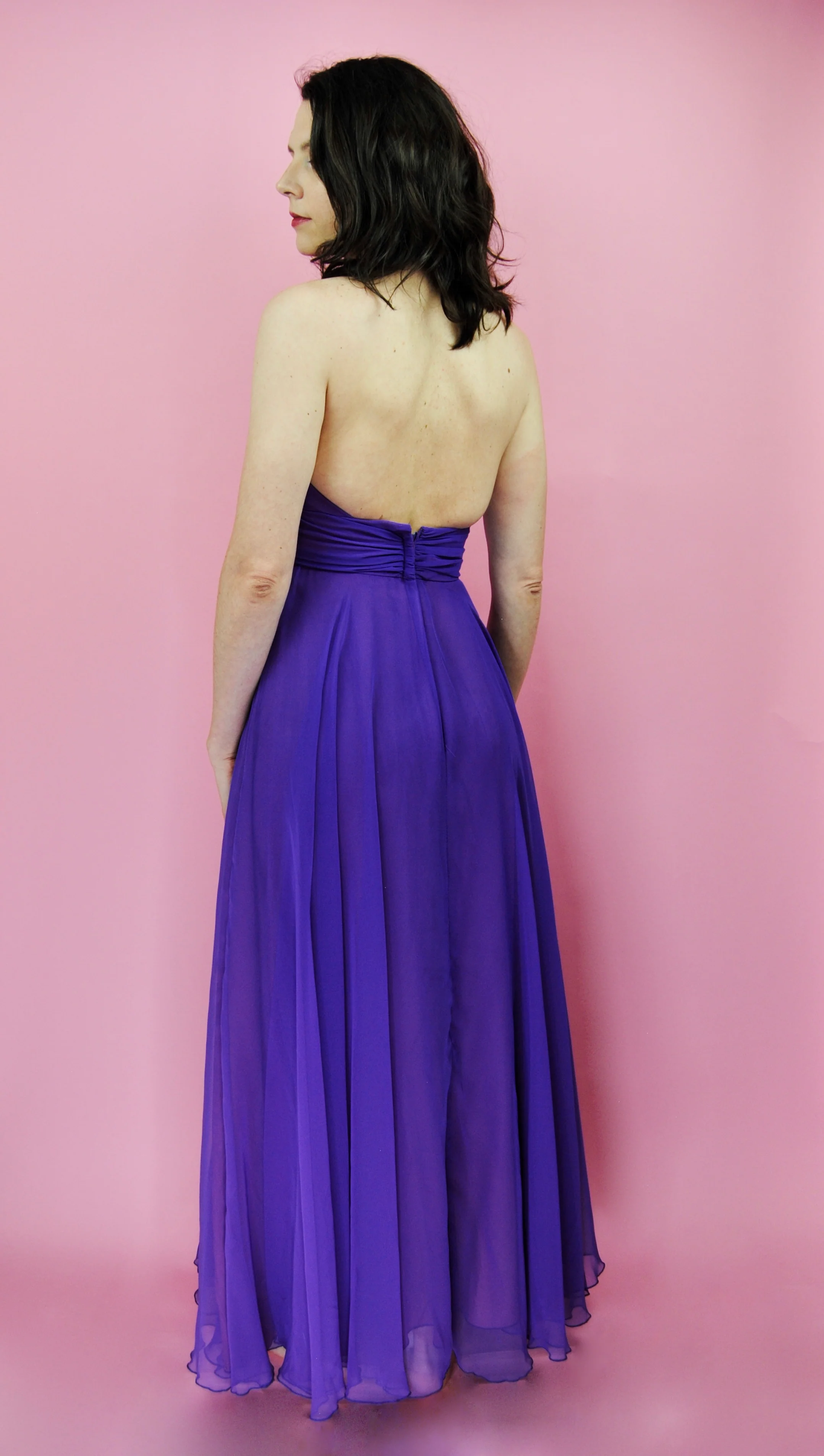70s Purple Chiffon Halter Formal With Rhinestone Piece By Mike Benet - Image 7