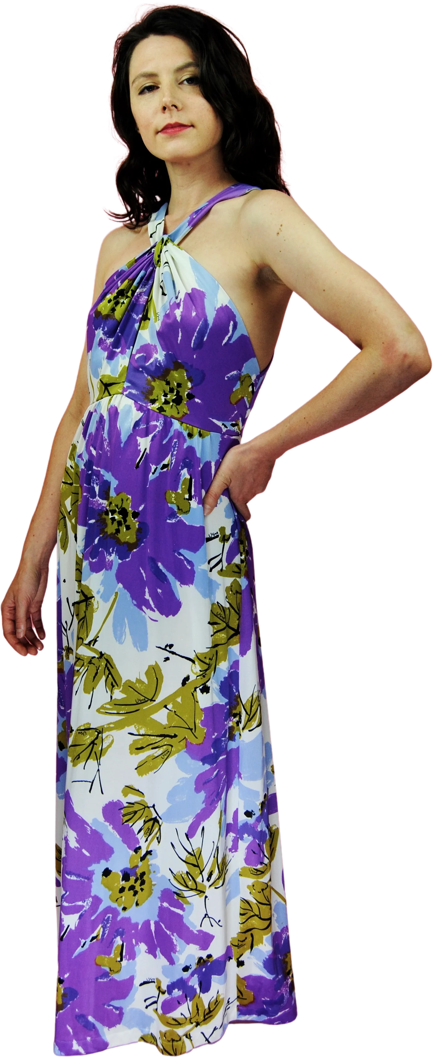 70s Purple Floral Maxi House Dress By Vera - Image 2