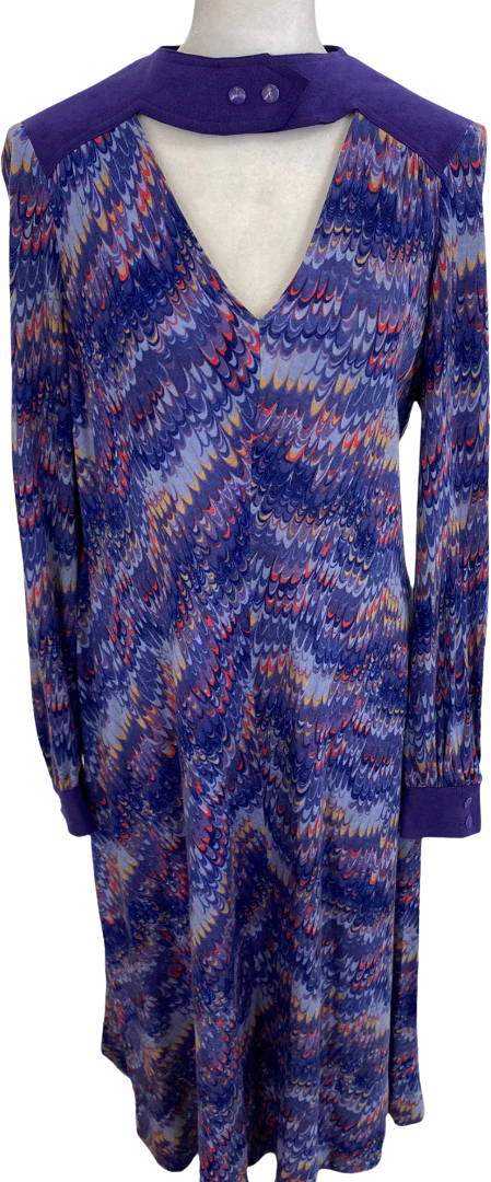 70s Purple Psychedelic Cutout Neck Shift Dress By Abe Schrader