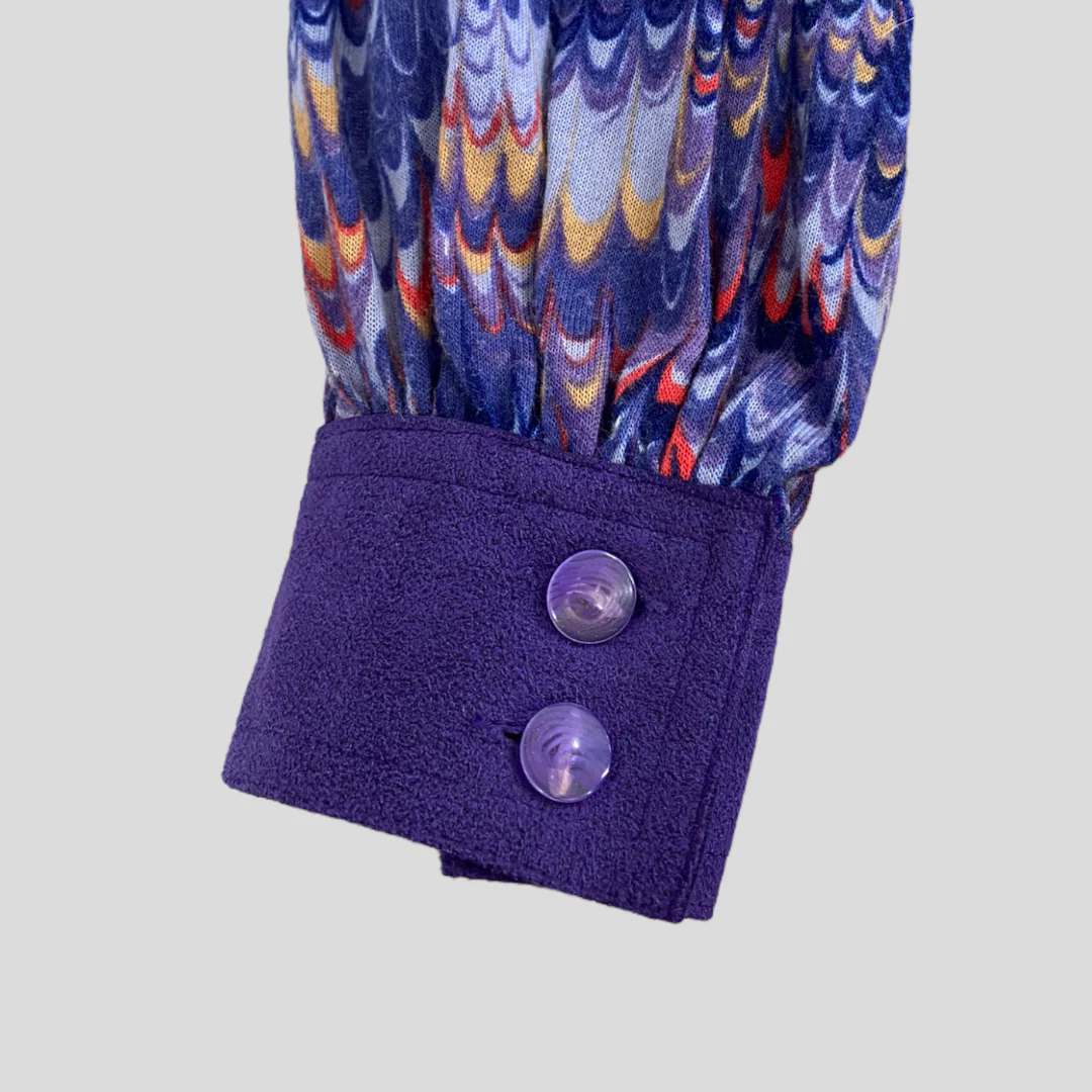 70s Purple Psychedelic Cutout Neck Shift Dress By Abe Schrader - Image 5