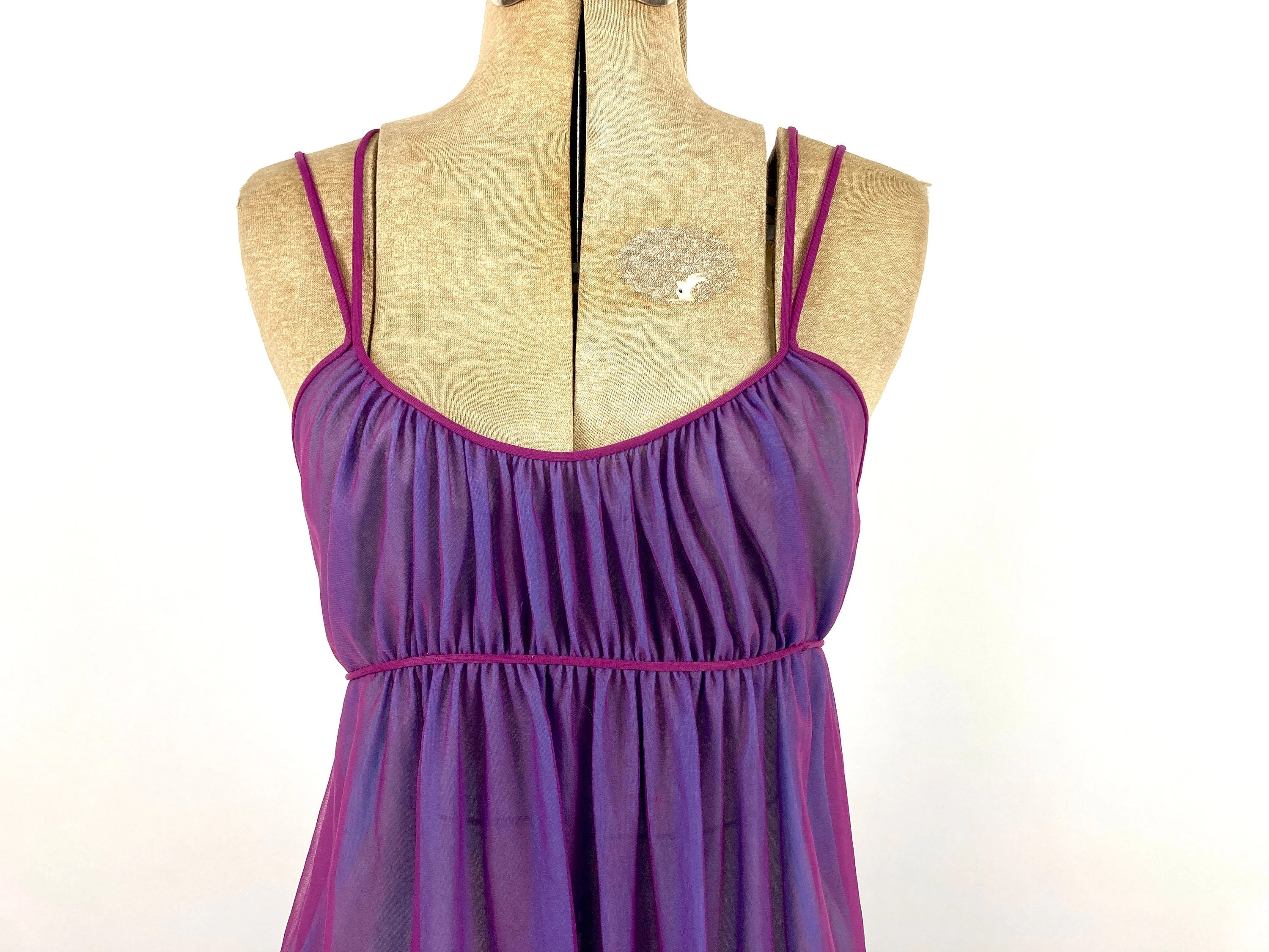 70s Purple Sheer Long Halter Grecian Dress Blue Empire Goddess Ethereal Maxi Dress Draped Party Vintage Slip Dress by Kayser - Image 3