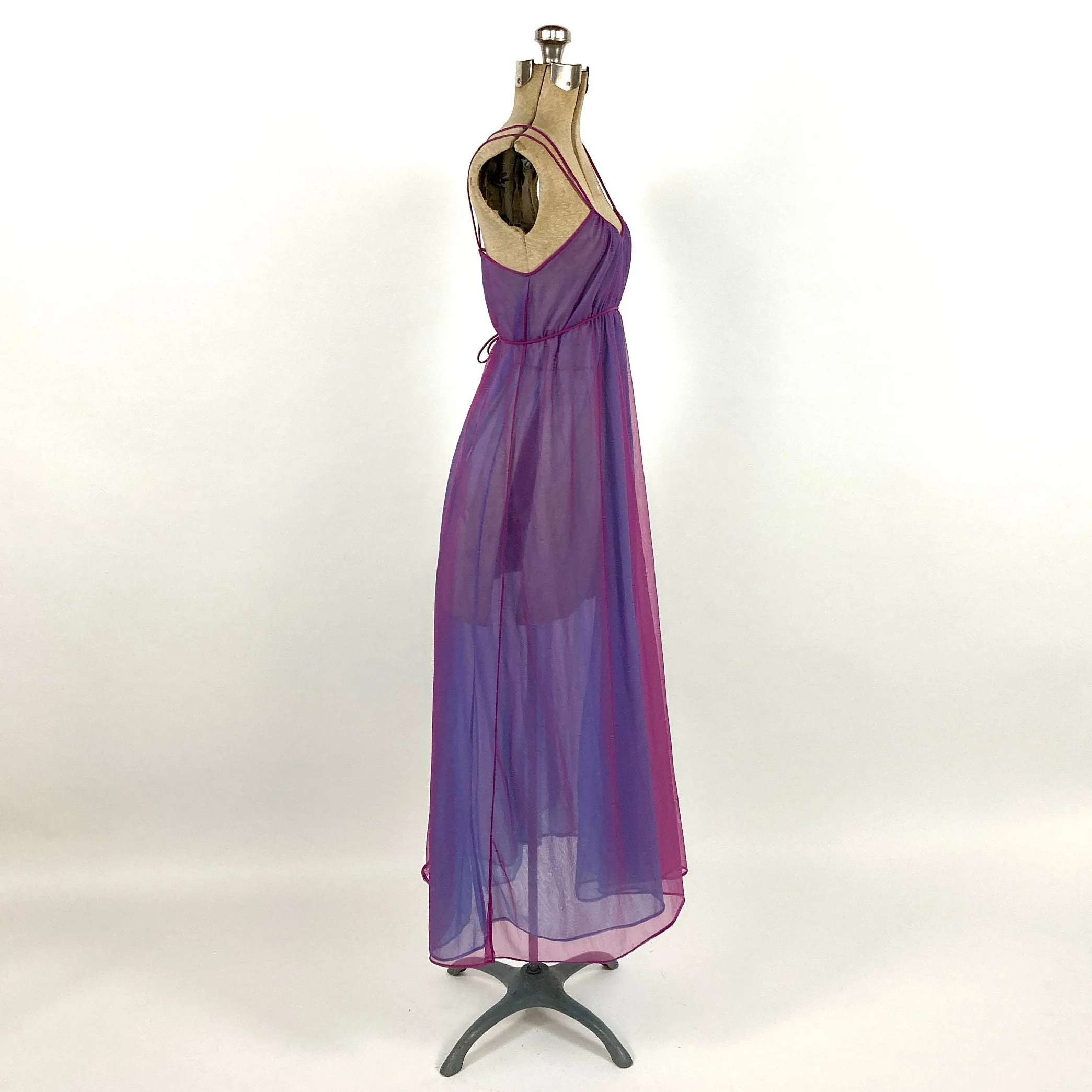 70s Purple Sheer Long Halter Grecian Dress Blue Empire Goddess Ethereal Maxi Dress Draped Party Vintage Slip Dress by Kayser - Image 5