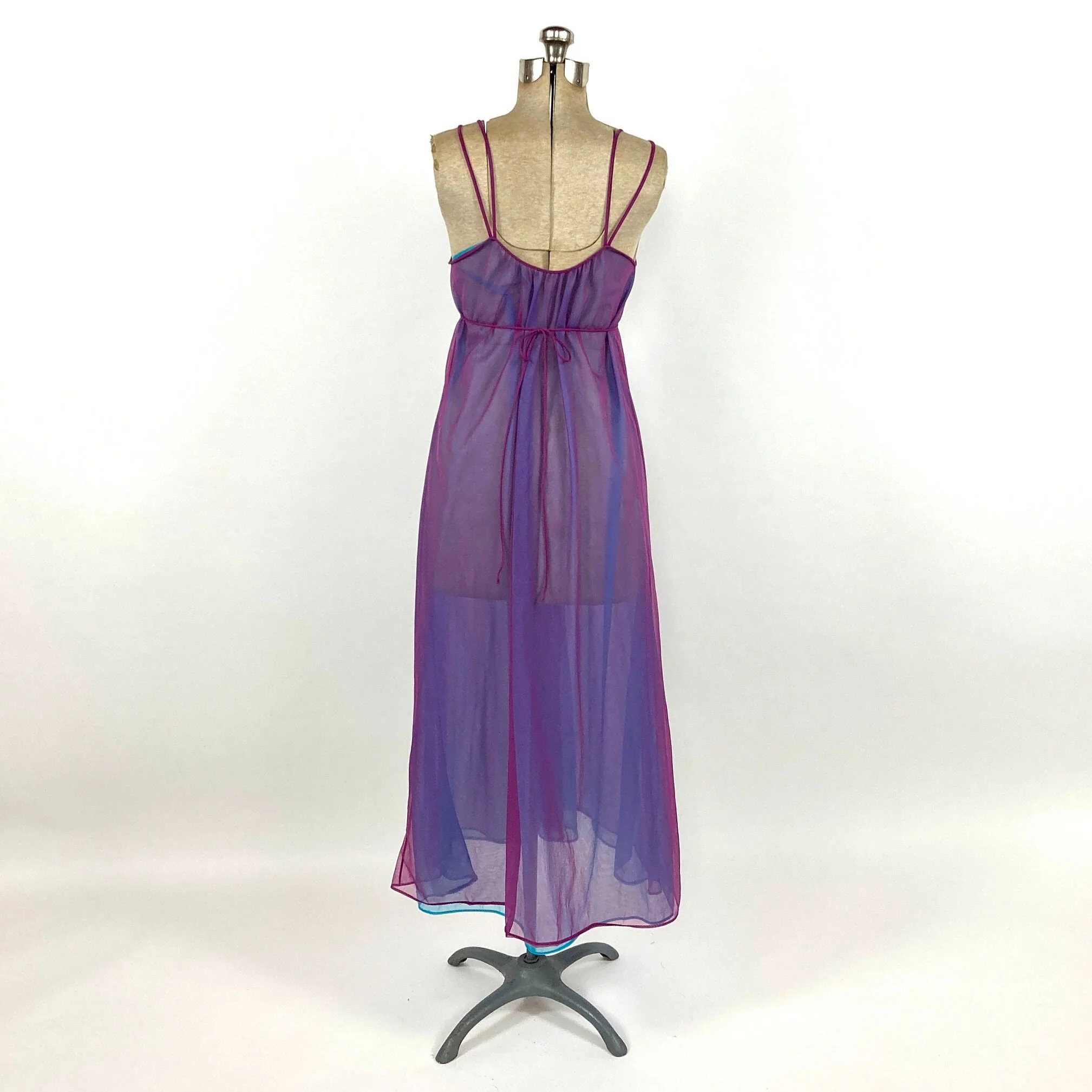 70s Purple Sheer Long Halter Grecian Dress Blue Empire Goddess Ethereal Maxi Dress Draped Party Vintage Slip Dress by Kayser - Image 6