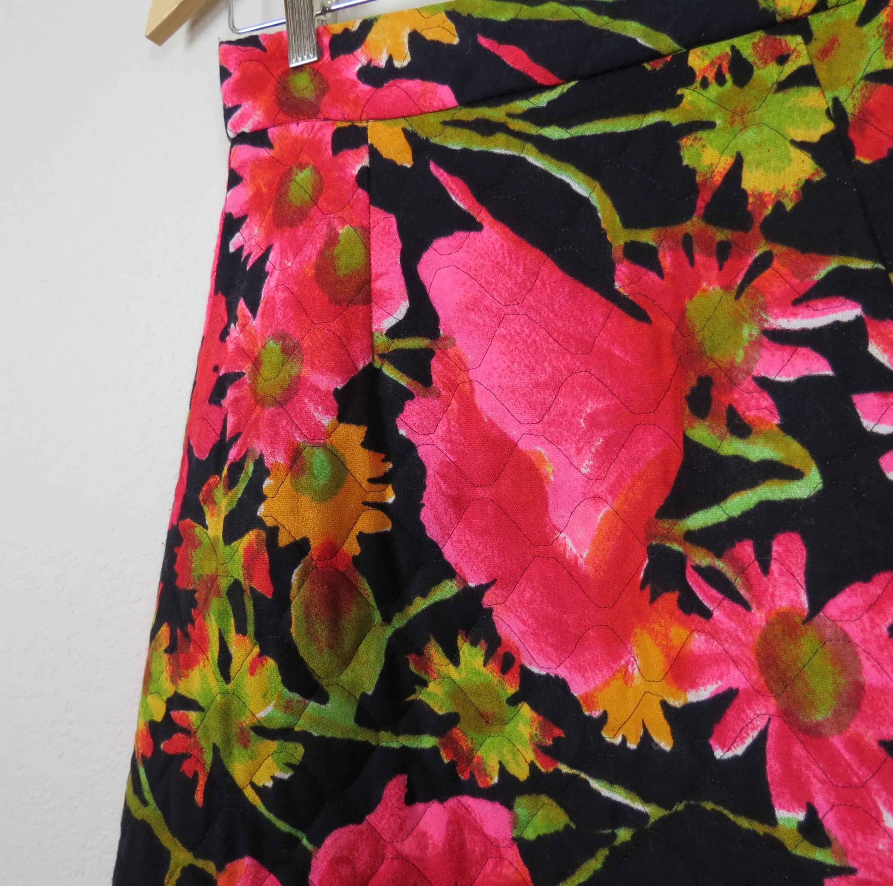 70s Quilted Floral Maxi Skirt A-line Hostess Bold Mod By Malbe Original - Image 3
