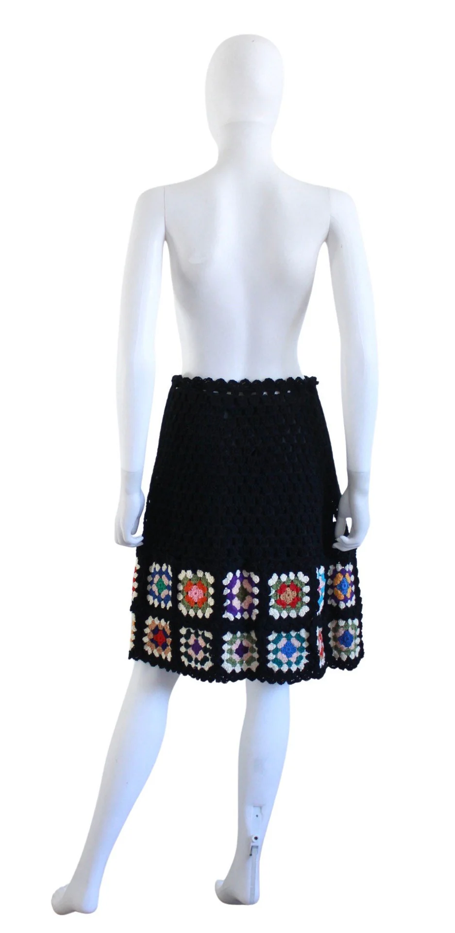 70s Rainbow Crocheted Granny Square Skirt Size Small - Large - Image 2