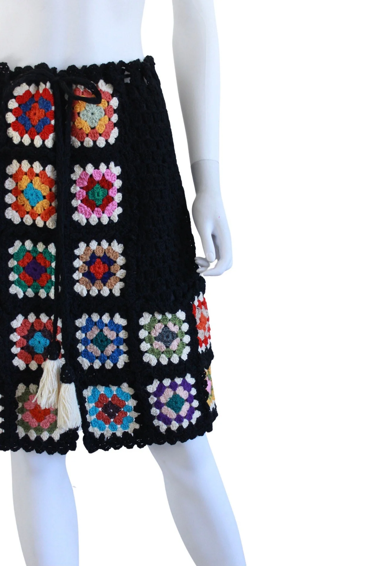 70s Rainbow Crocheted Granny Square Skirt Size Small - Large - Image 4