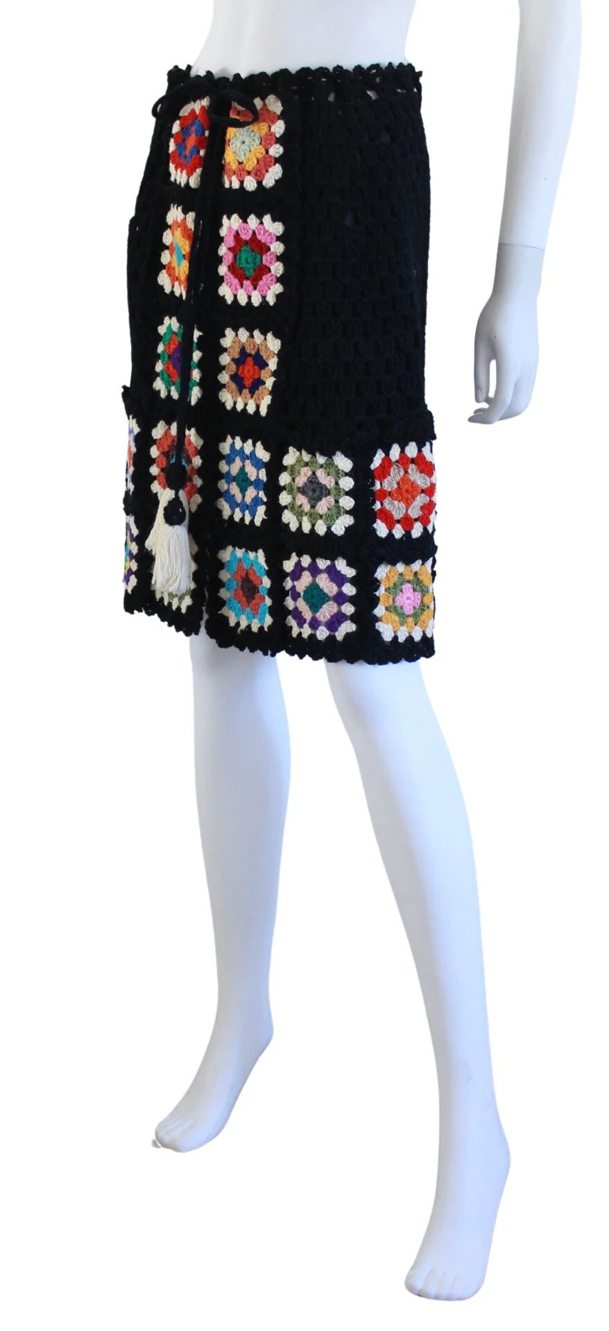 70s Rainbow Crocheted Granny Square Skirt Size Small - Large - Image 9