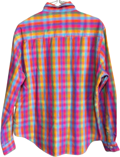 70s Rainbow Stripe Plaid Cotton Poly Asymmetrical Top By John Henry - Image 2