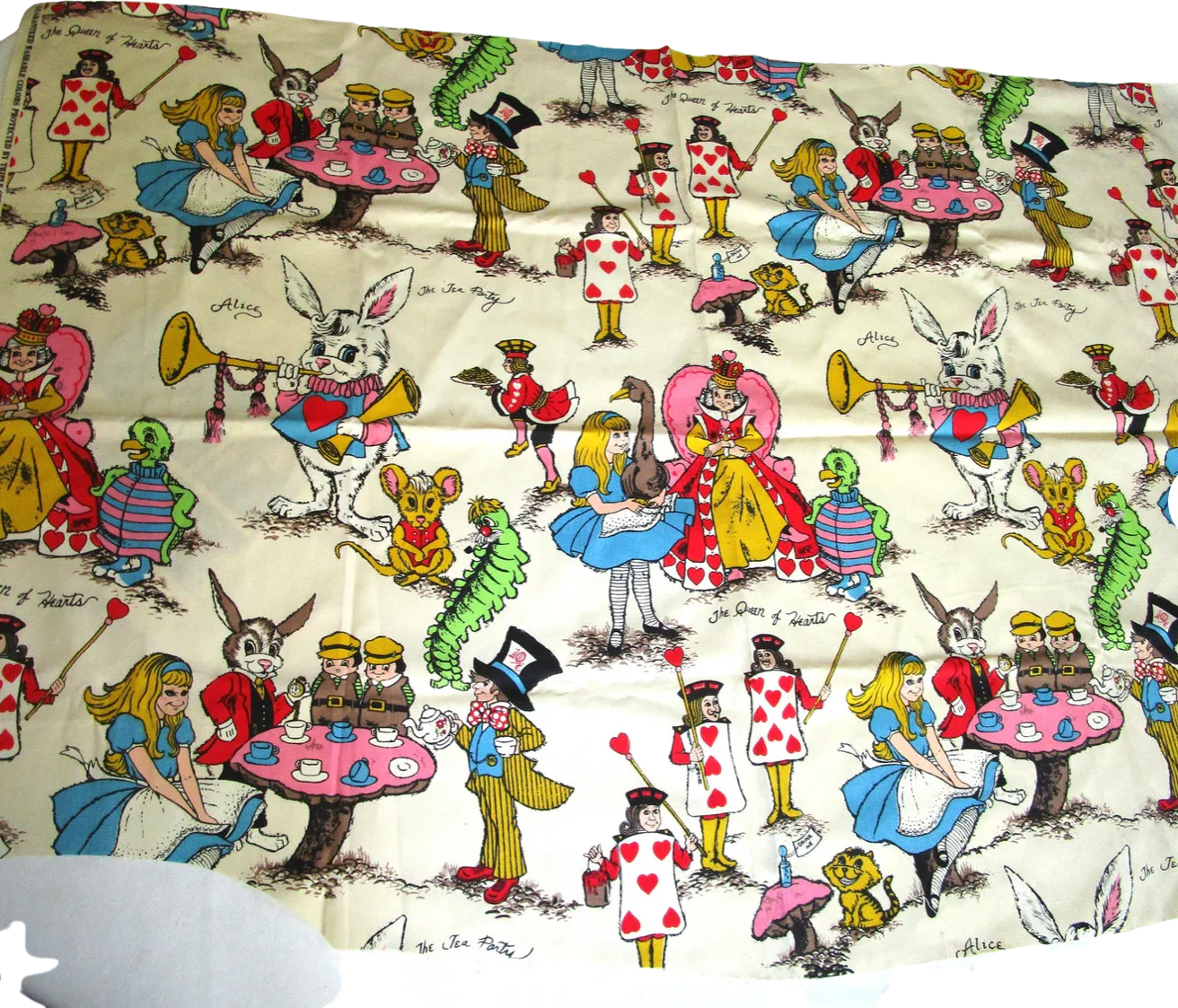 70s Rare Alice In Wonderland Fabric The Mad Tea Party By C O P R - Image 2