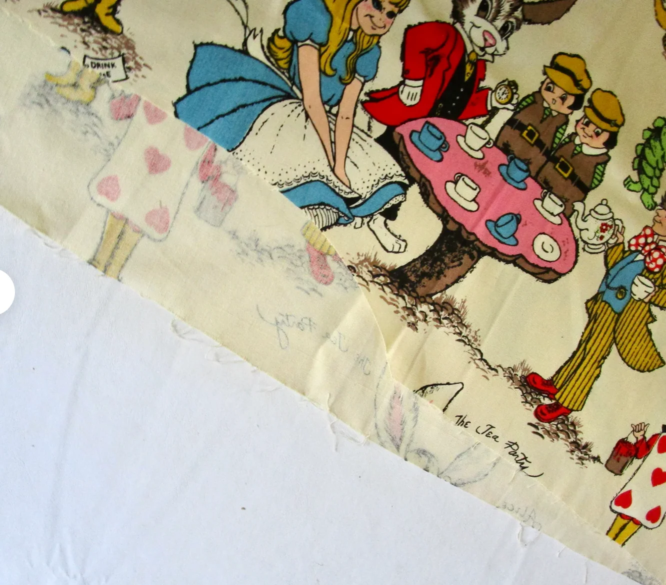 70s Rare Alice In Wonderland Fabric The Mad Tea Party By C O P R - Image 5