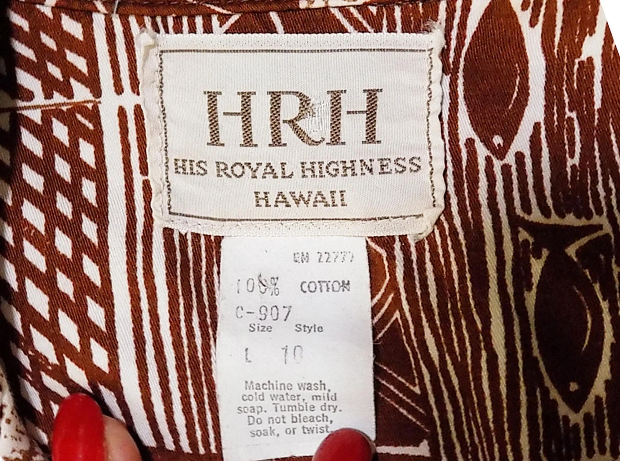 70s Rare Label Hrh His Royal Highness Cotton Hawaiian Shirt L Brown and White Loop Collar Mint by His Royal Highness - Image 4