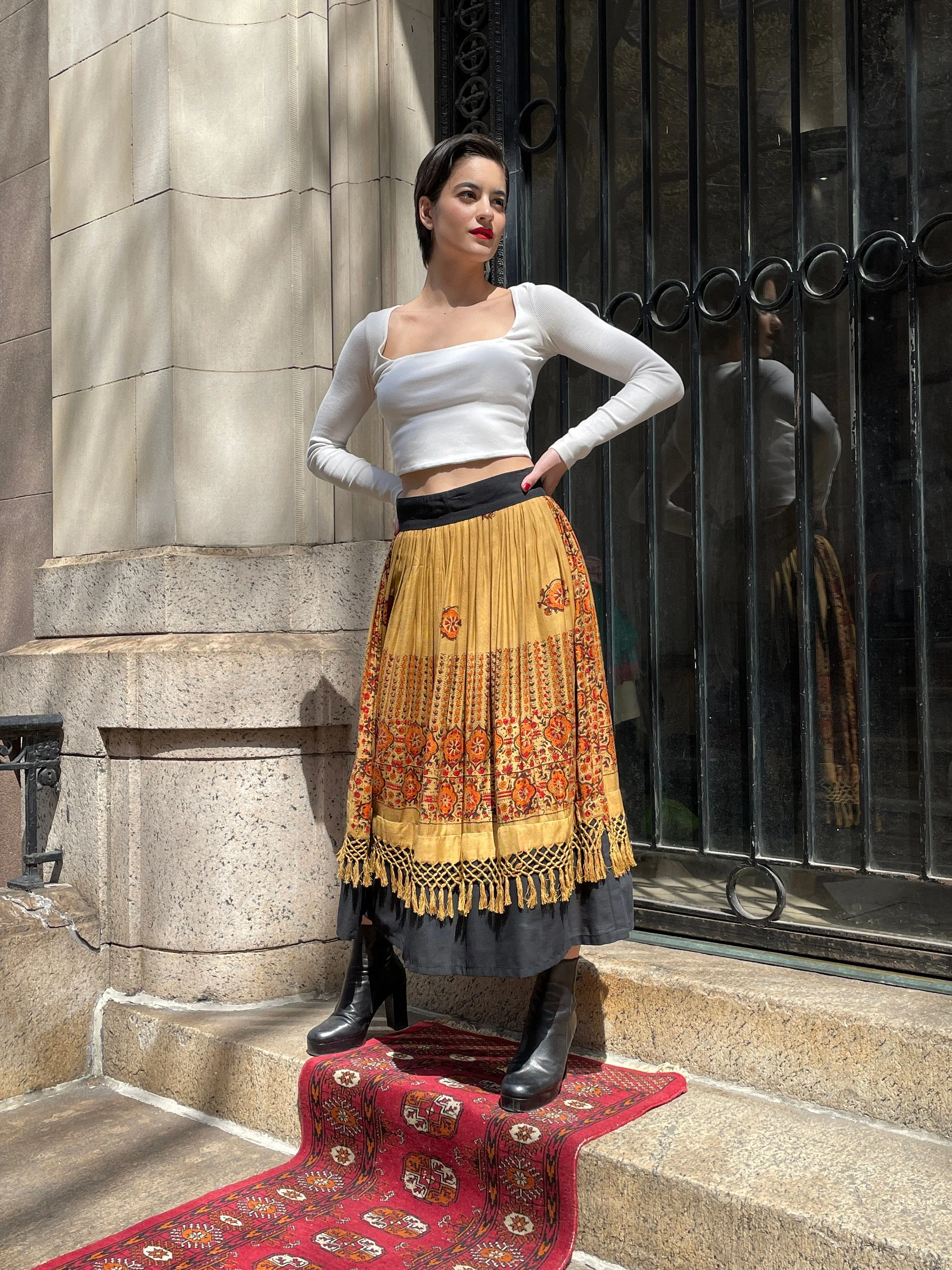 70s Rare Light Brown Midi Skirt by Anastasia Paris - Image 5