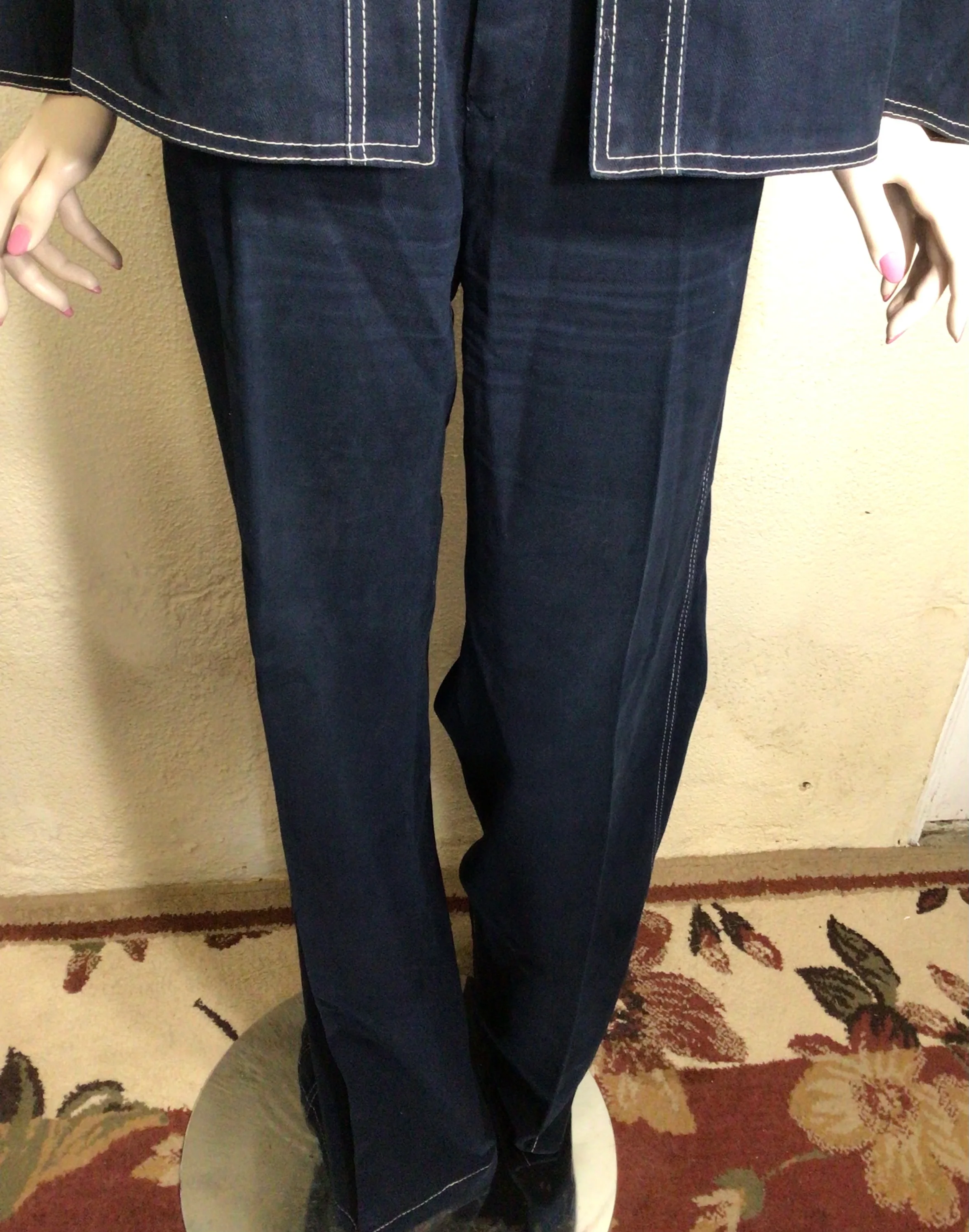 70s Rare Navy Blue Vest Jacket Bell Bottom Pantsuit By Roncelli - Image 6