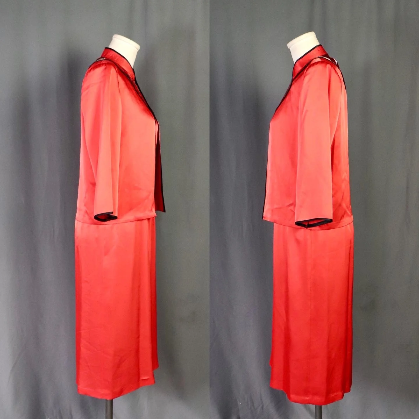 70s Red And Black Floral Dress And Jacket Set by Hsu Mei - Image 4