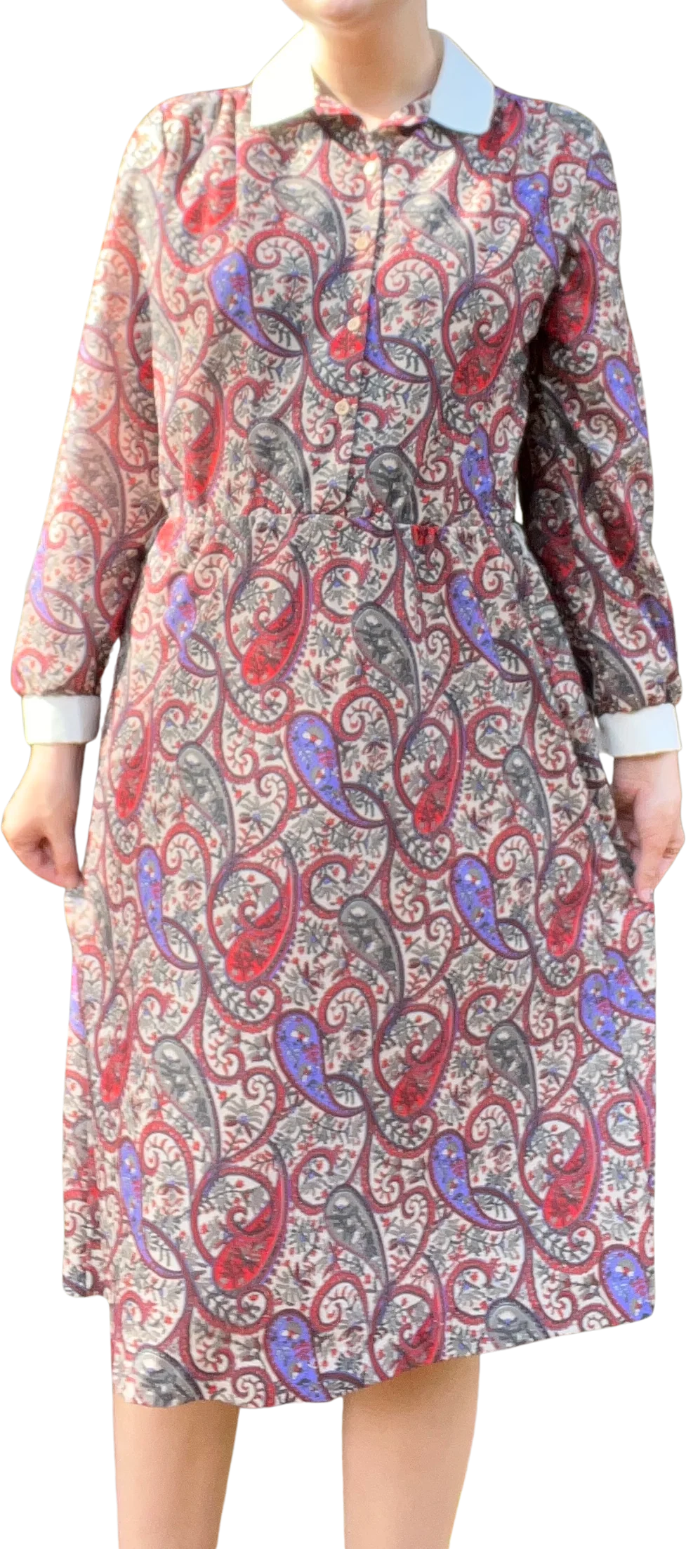 70s Red And Purple Paisley Dress With Peter Pan Collar By Nikki