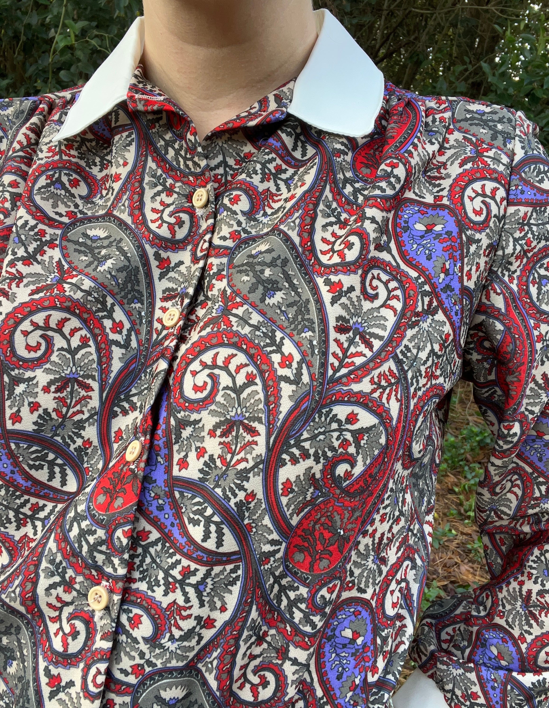 70s Red And Purple Paisley Dress With Peter Pan Collar By Nikki - Image 7
