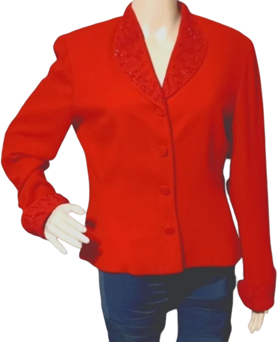 70s Red Beads Embroidery On The Collar/Sleeve Jacket by Donna Morgan by Maggy