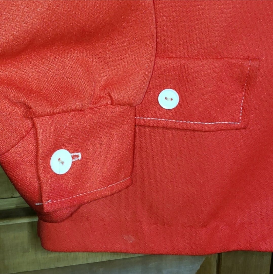 70's Red Button Up Polyester Top with Contrast Stitching by Npc Fashions - Image 8
