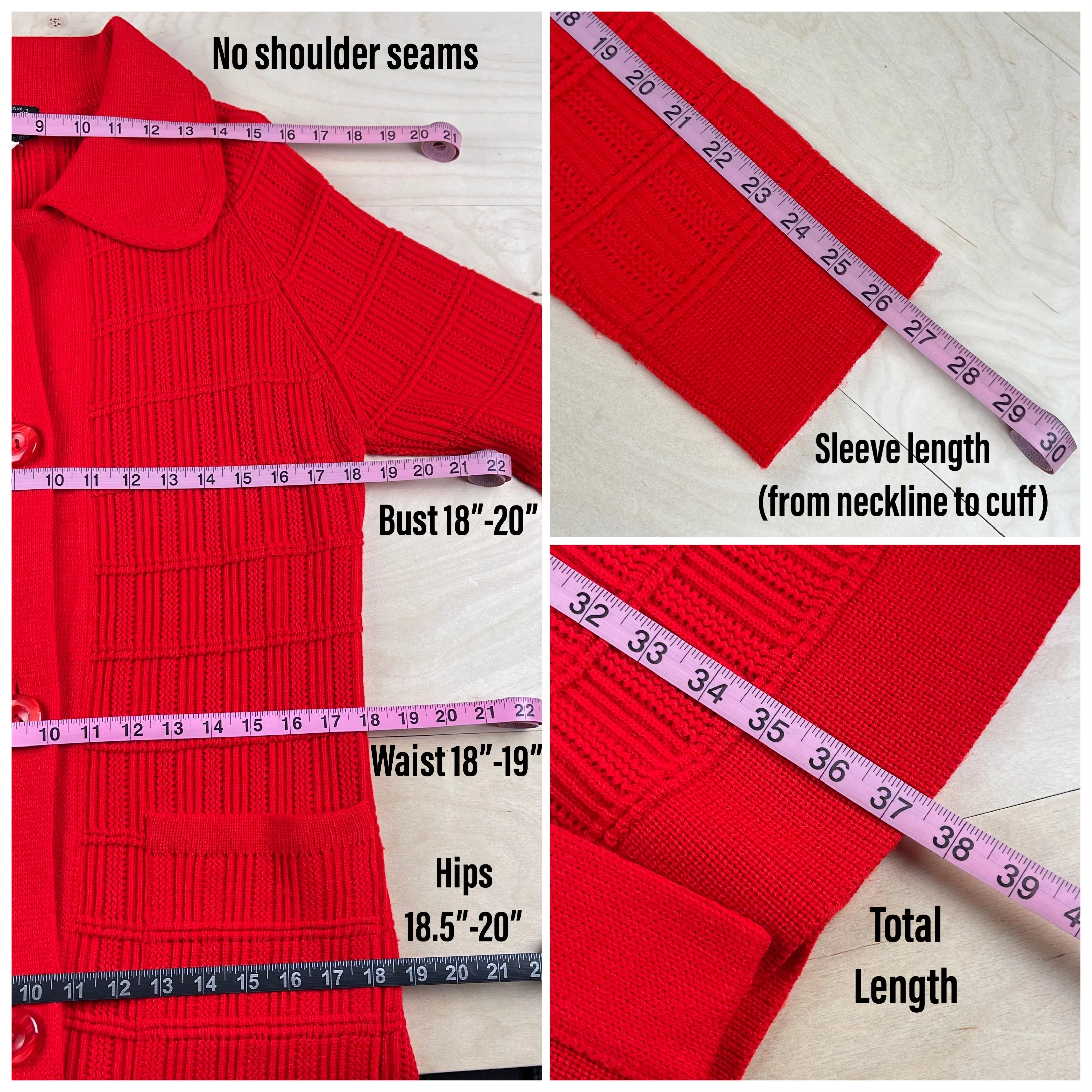 70s Red Chunky Knit Duster Cardigan Sweater By Rochelle - Image 6