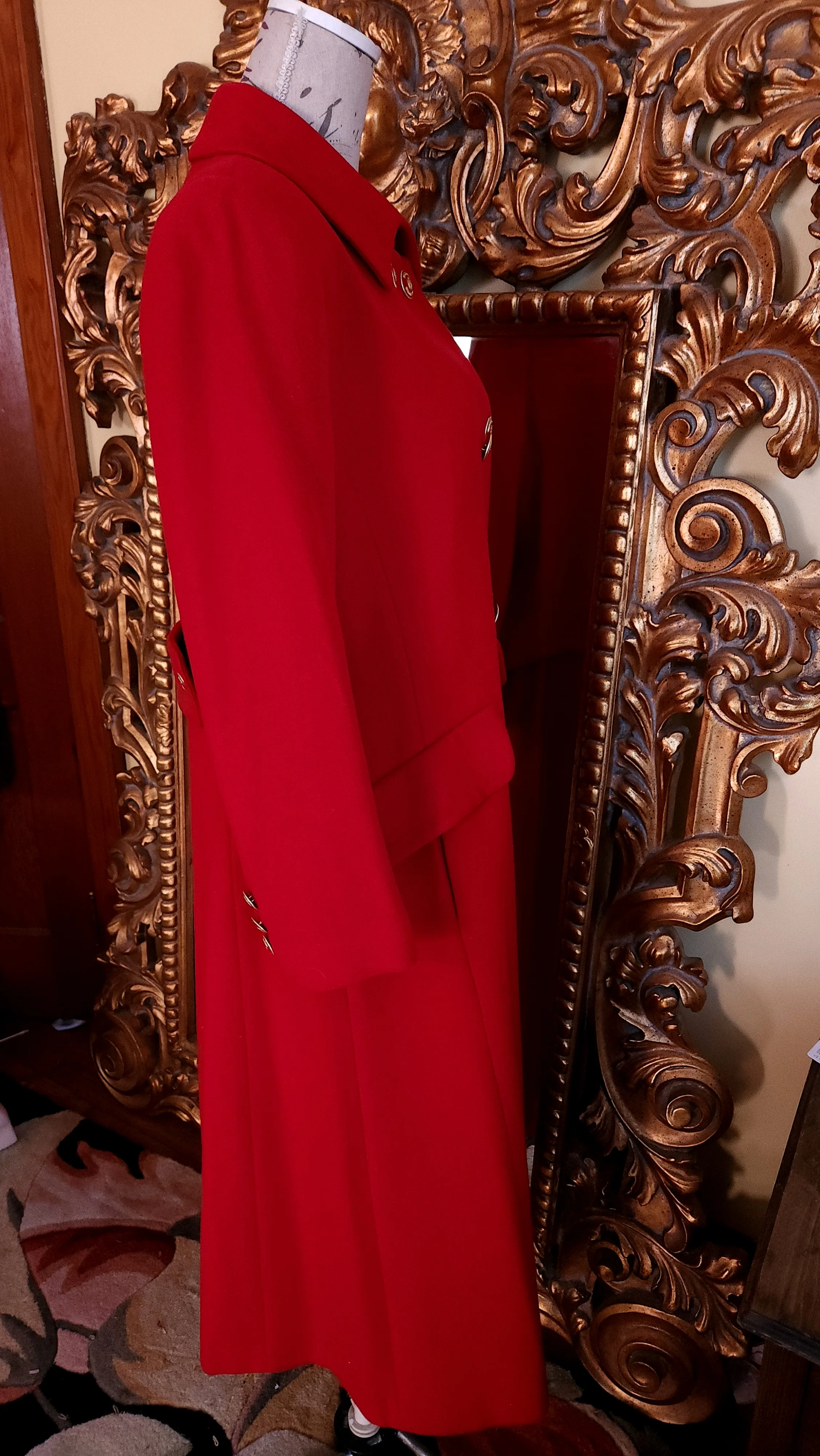 70s Red Doubled Breasted Cashmere Long Coat by Fleurette California - Image 5