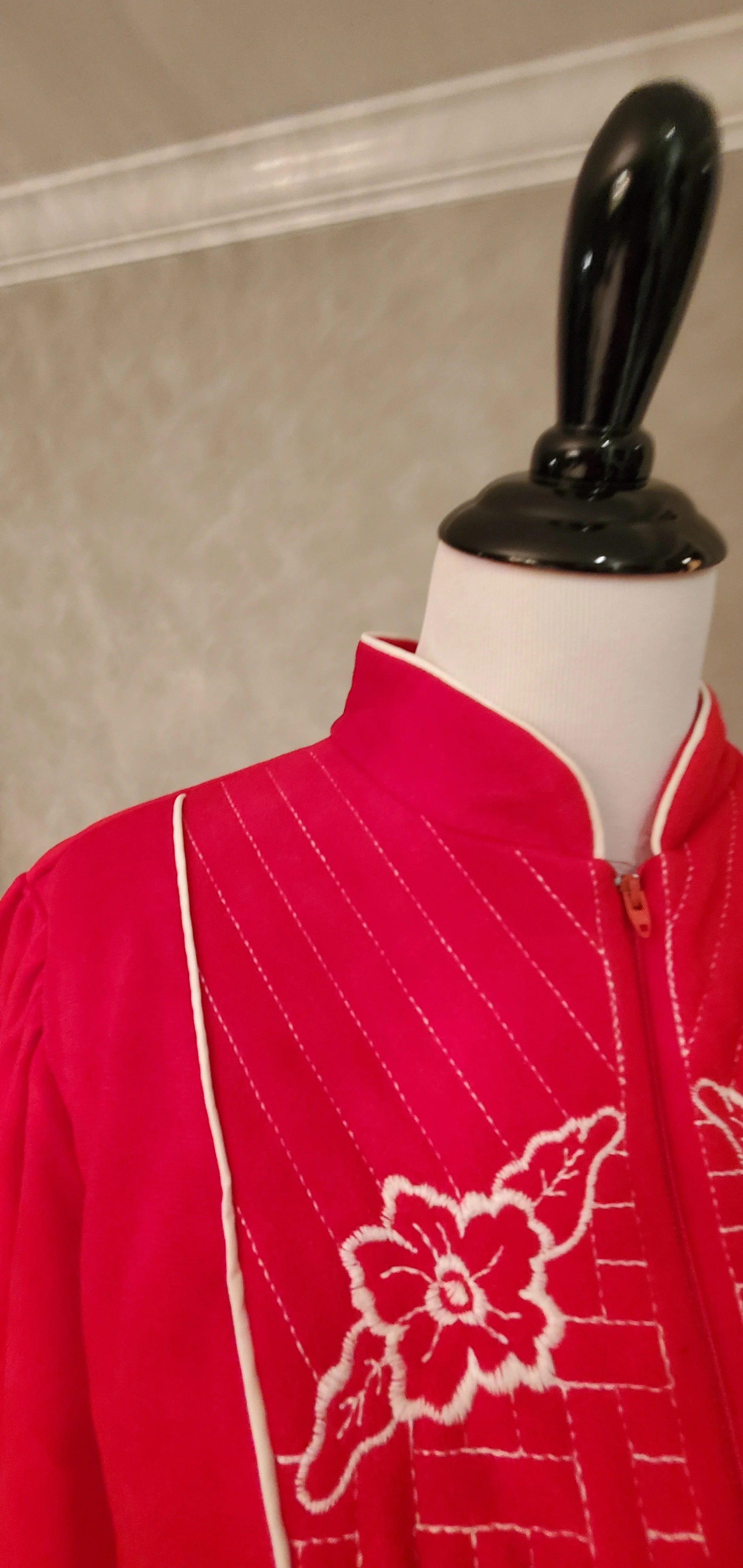 70s Red Embroidered Robe By Heather Collection - Image 3