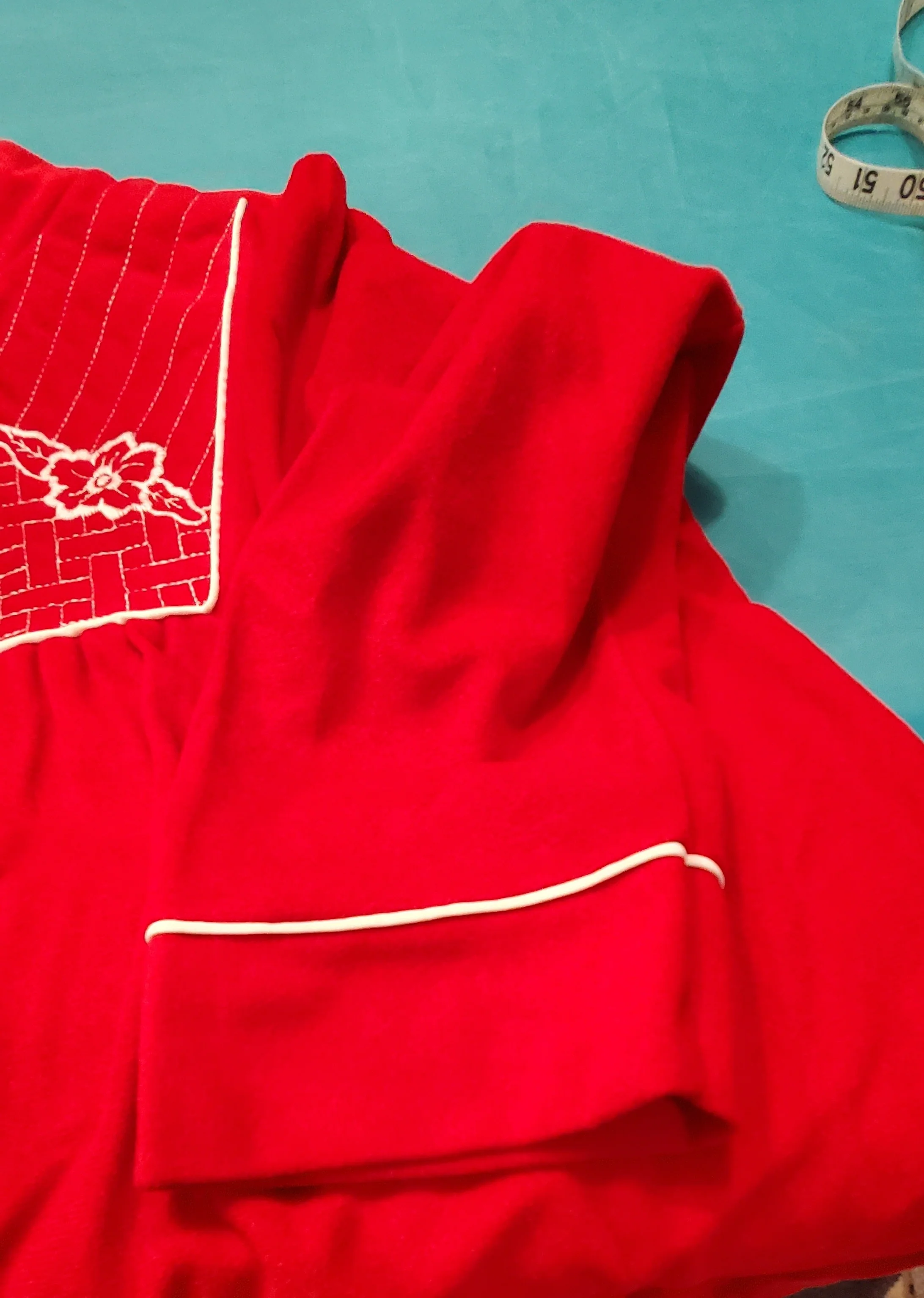 70s Red Embroidered Robe By Heather Collection - Image 6