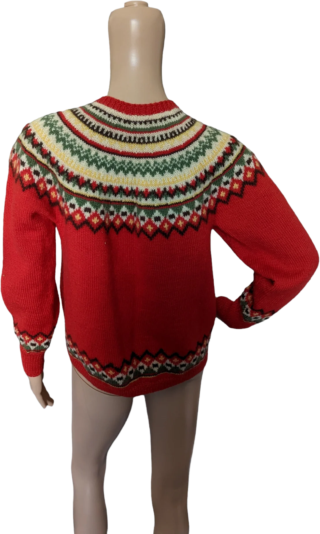 70s Red Fair Isle Wool Button Down Cardigan Sweater By Norway Design - Image 2