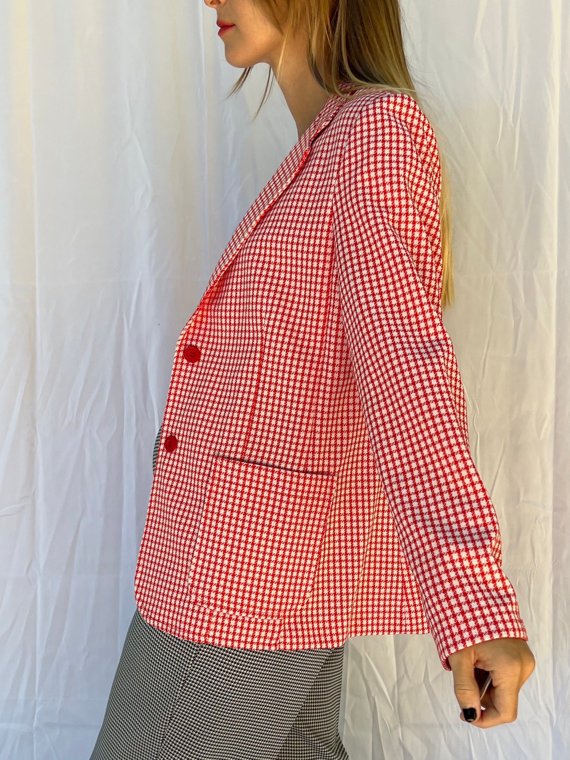 70s Red Houndstooth Blazer - Image 10