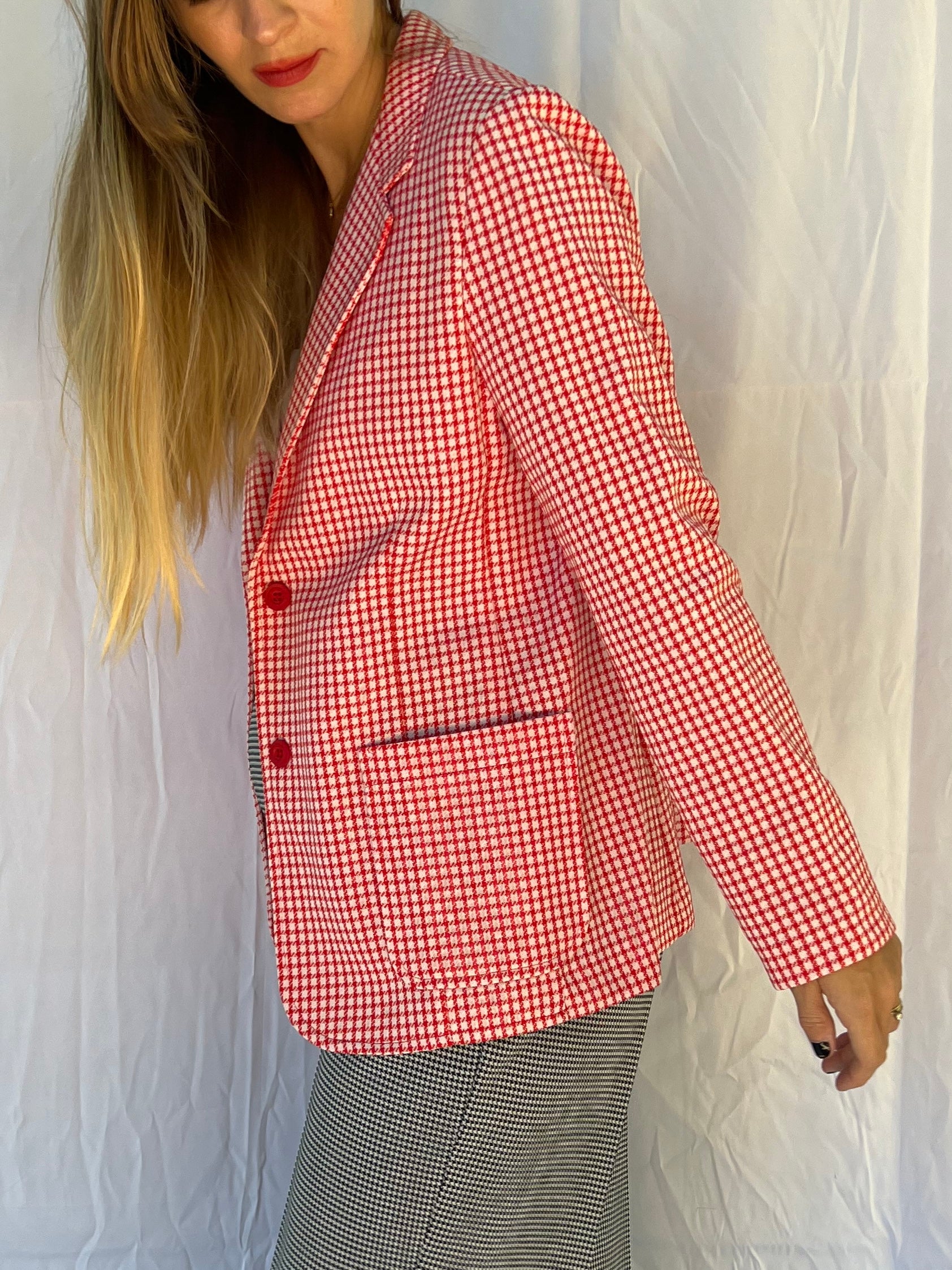 70s Red Houndstooth Blazer - Image 4