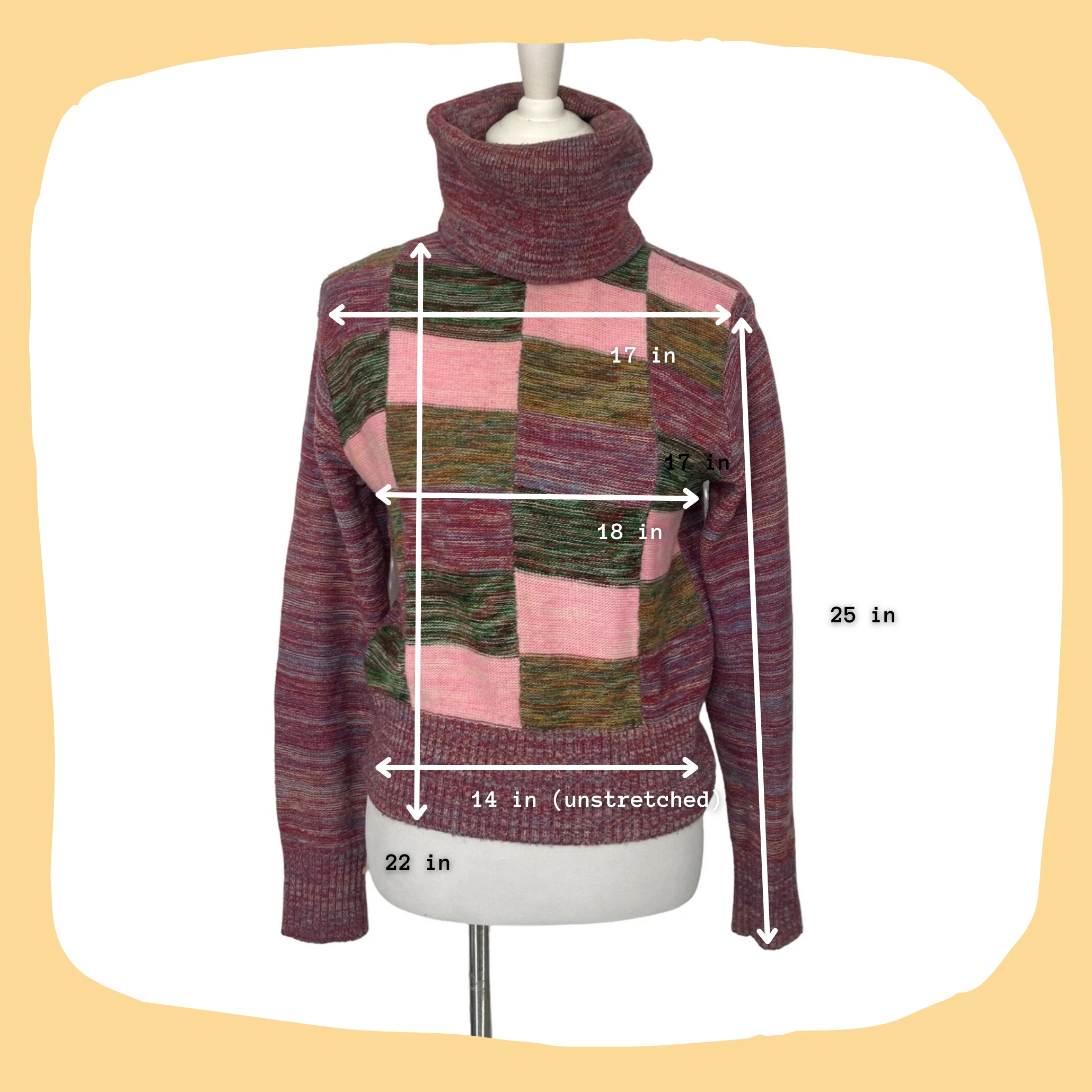 70s Red Multicolor Check Front Turtleneck Sweater - Image 3