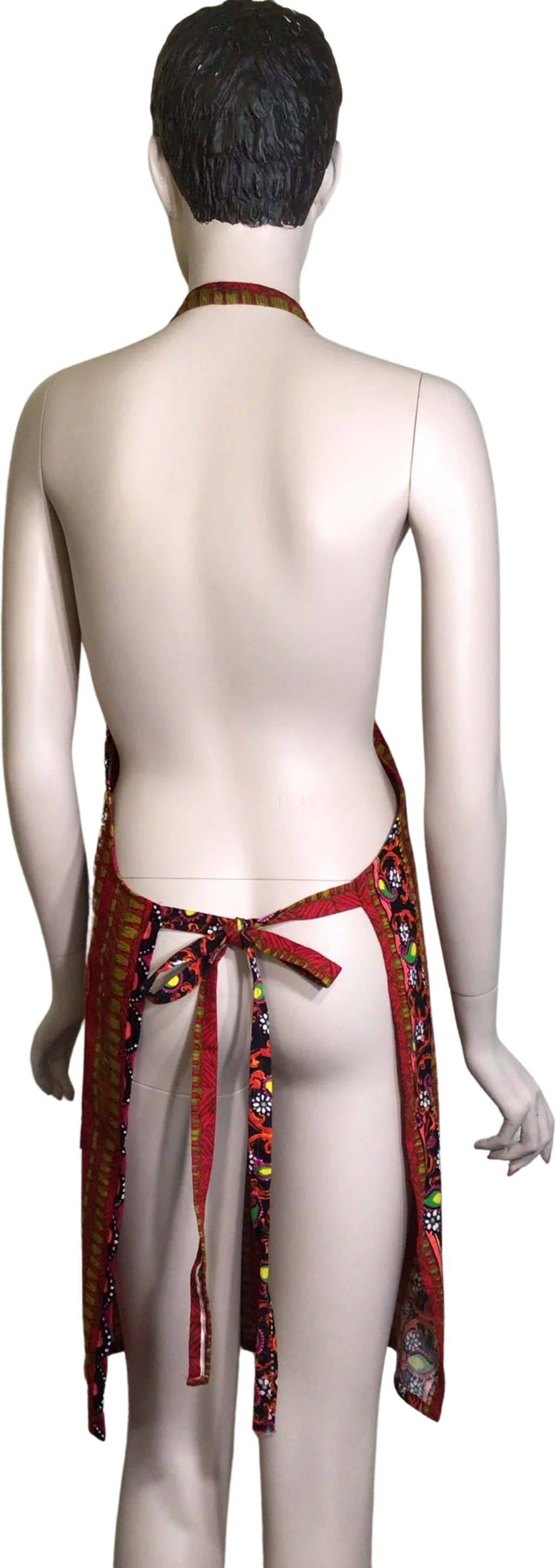 70s Red Multicolor Floral Striped Full Chef Apron - Image 2
