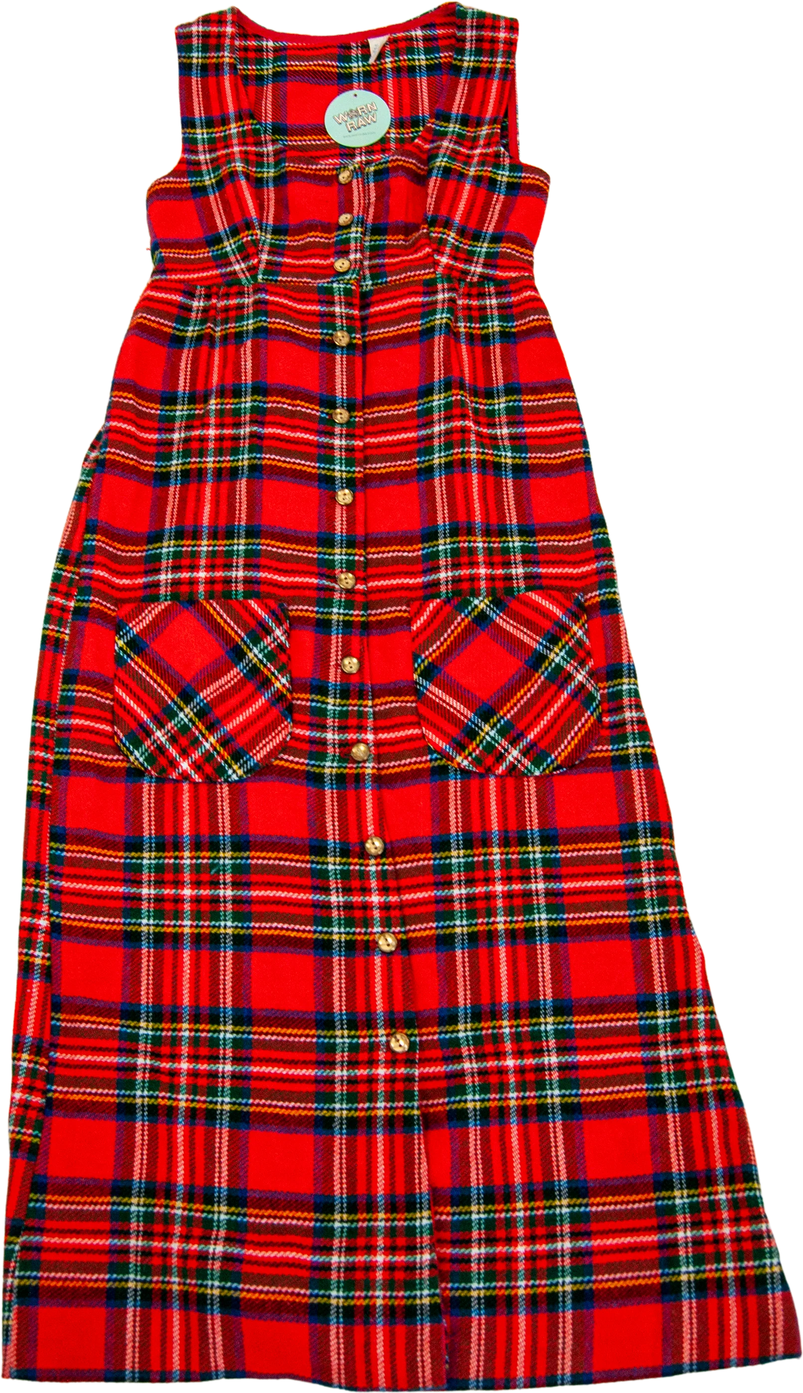 70s Red Plaid Sleeveless Maxi Dress / Xs