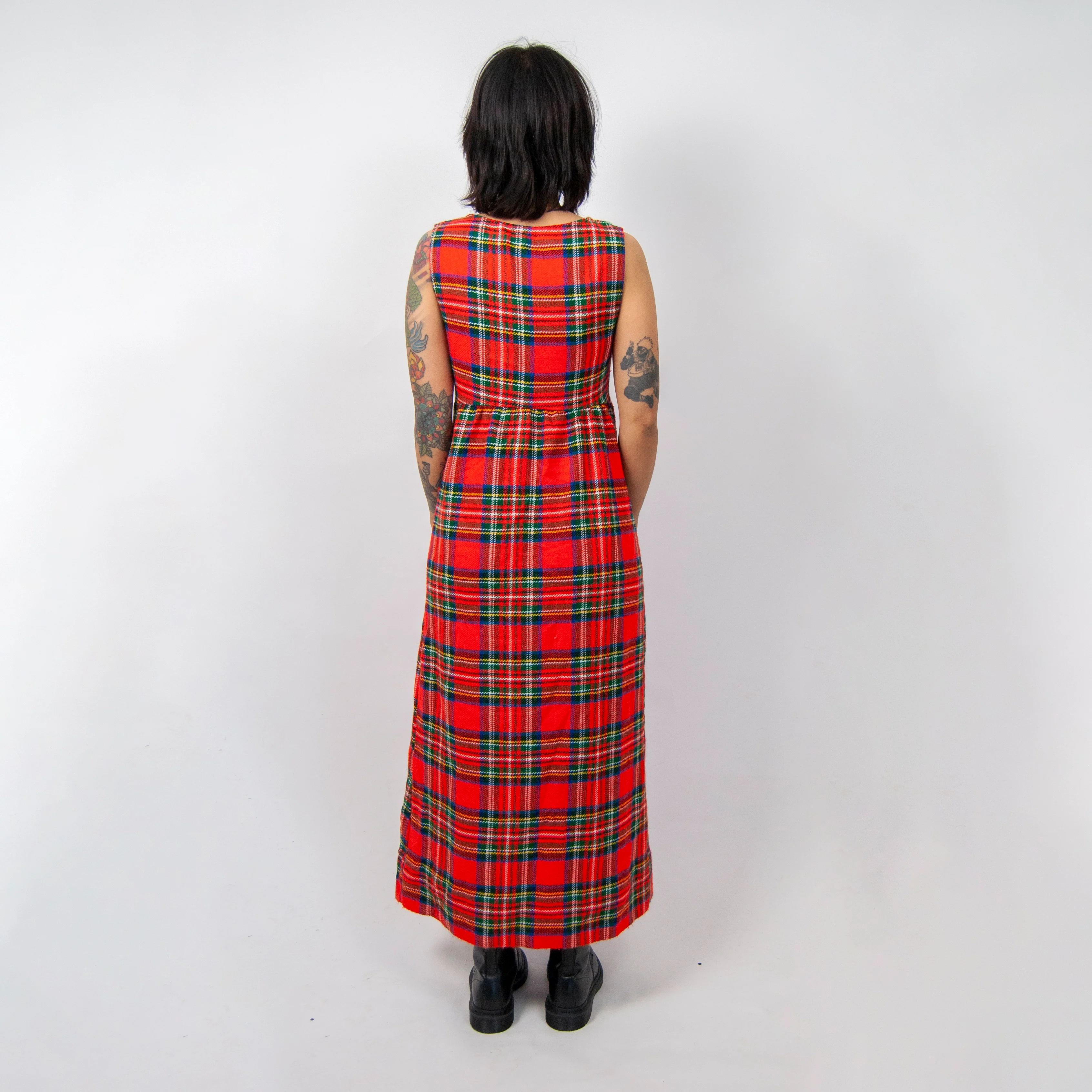70s Red Plaid Sleeveless Maxi Dress / Xs - Image 5