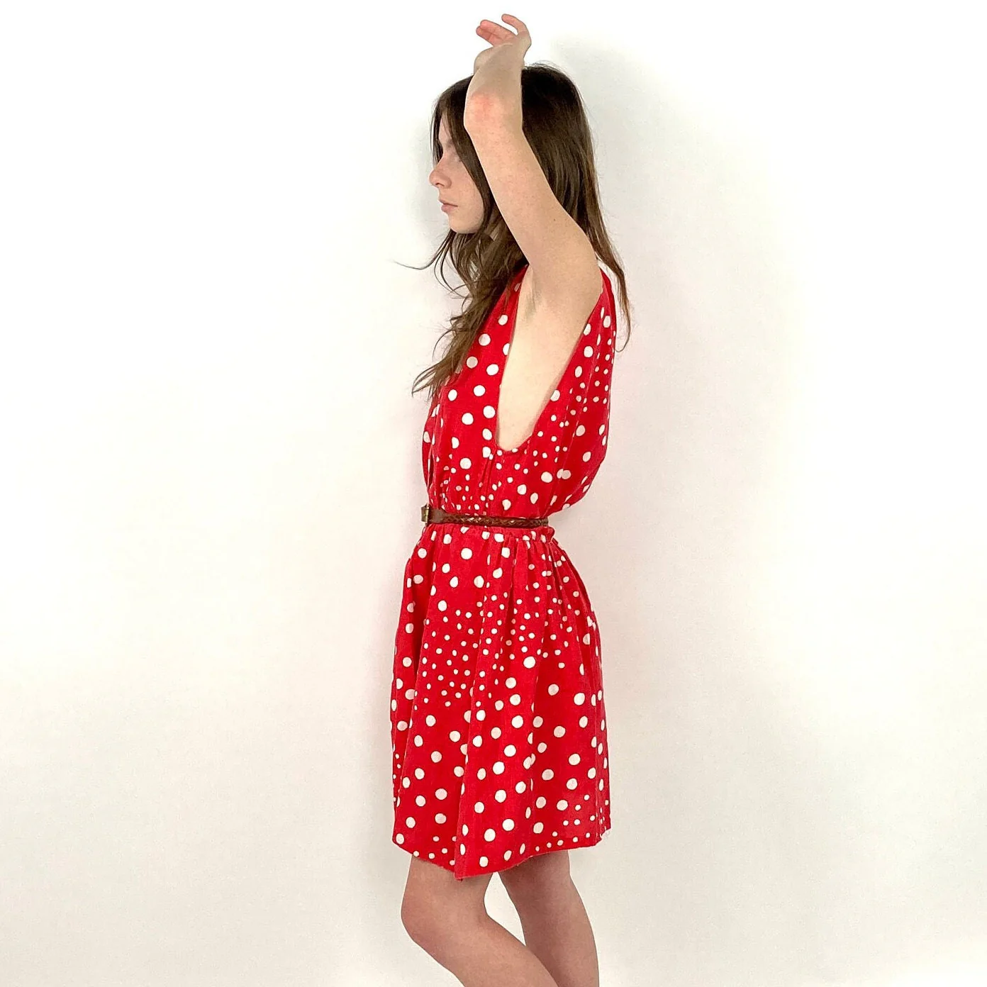 70s Red Polka Dot Mini Dress White Rain Drop Pin Up Day Dress Garden Party Button Up Dress Tea Party Preppy Vintage Sun Dress by Ejm Ltd. - Image 2