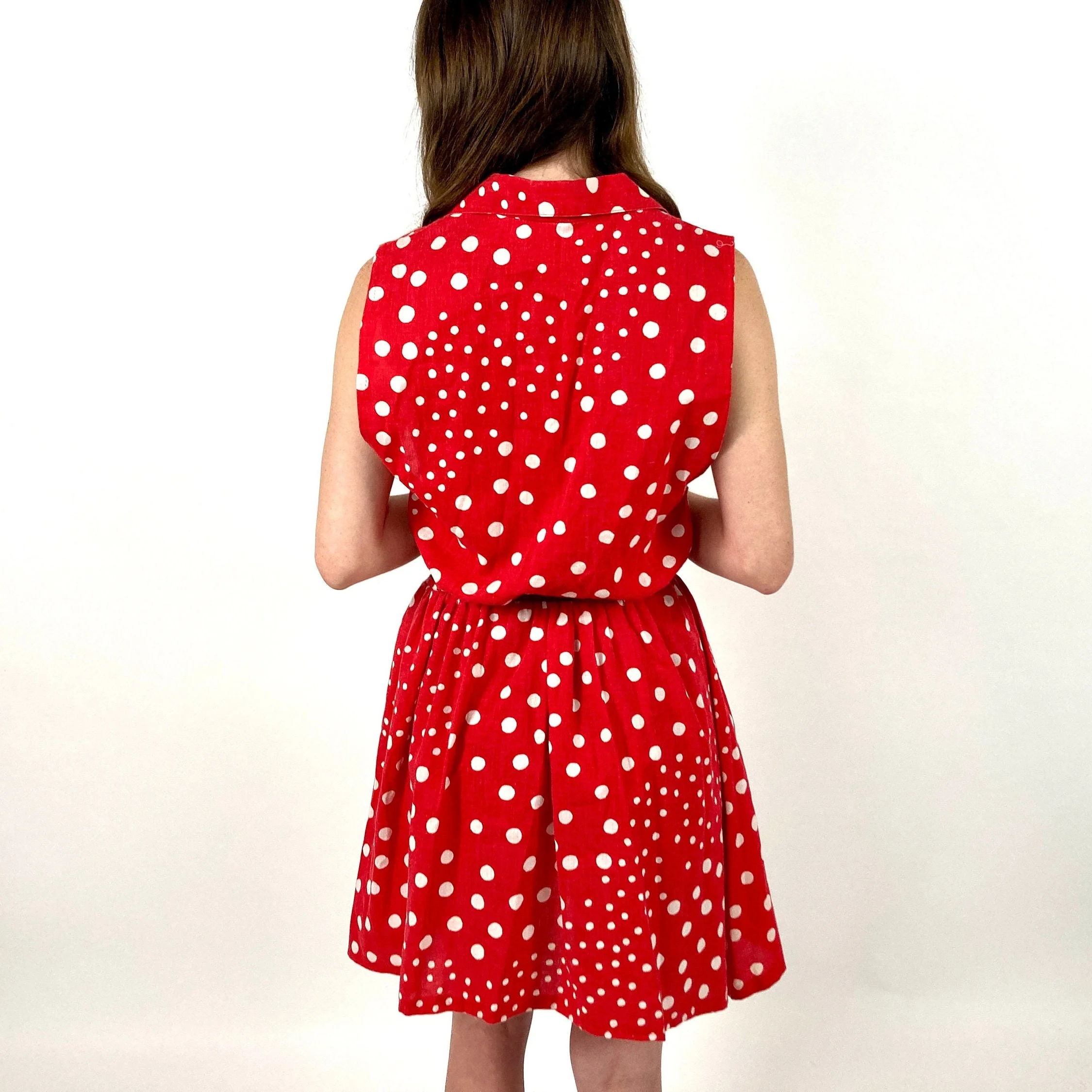 70s Red Polka Dot Mini Dress White Rain Drop Pin Up Day Dress Garden Party Button Up Dress Tea Party Preppy Vintage Sun Dress by Ejm Ltd. - Image 4