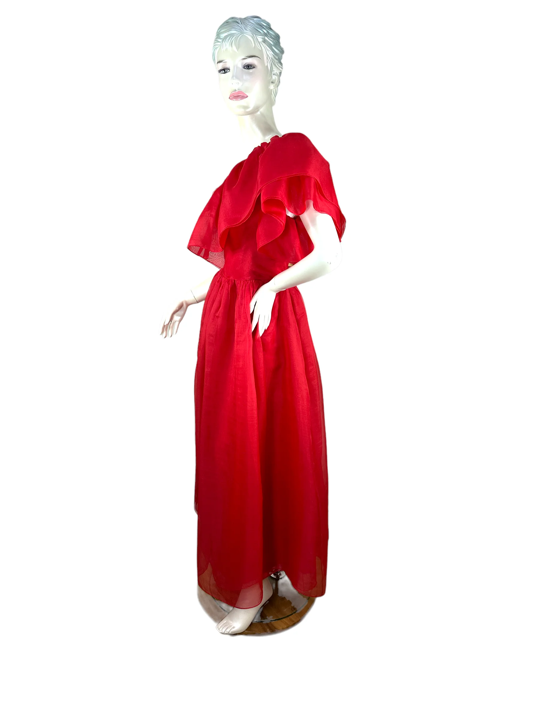 70s Red Silk One Shoulder Gown By Mollie Parnis - Image 7