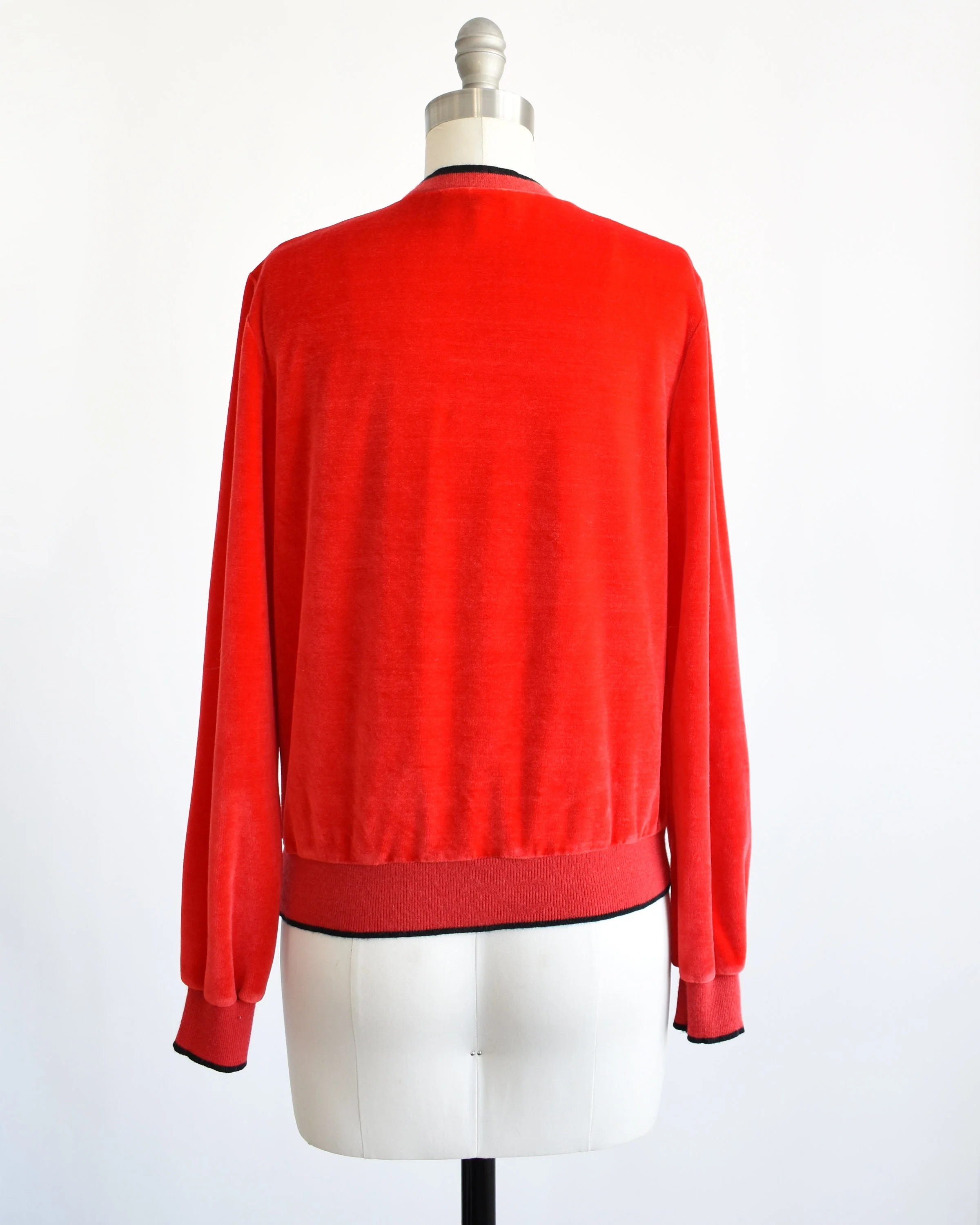 70s Red Velour Top Vintage 70s Velvet Sweater, Retro Slouchy V-Neck Sweatshirt, Medium - Image 5