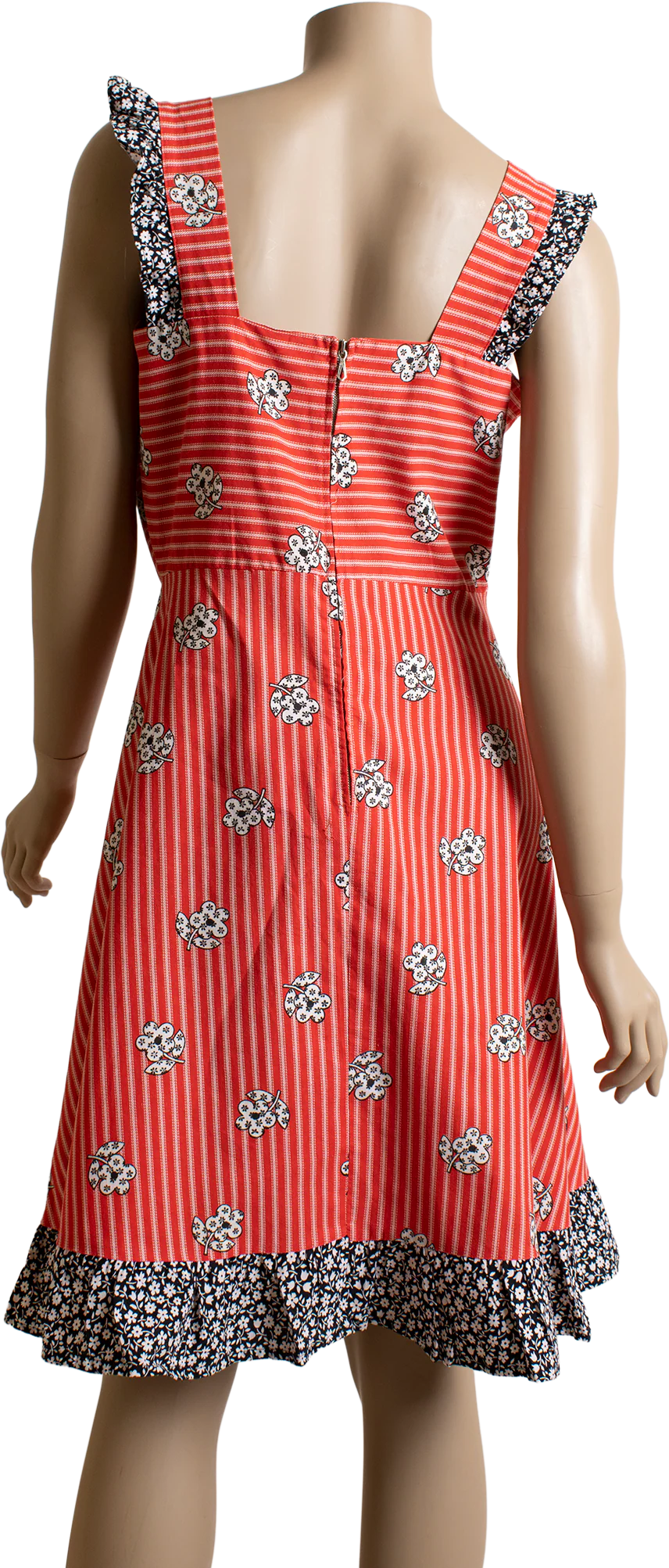70s Red White Black Floral Striped Dolly Dress By Kittelet - Image 2